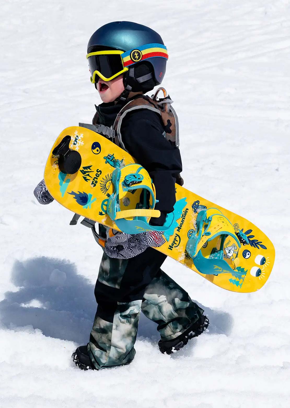 Jones Junior Happy Mountain Package Snowboard Set Yellow