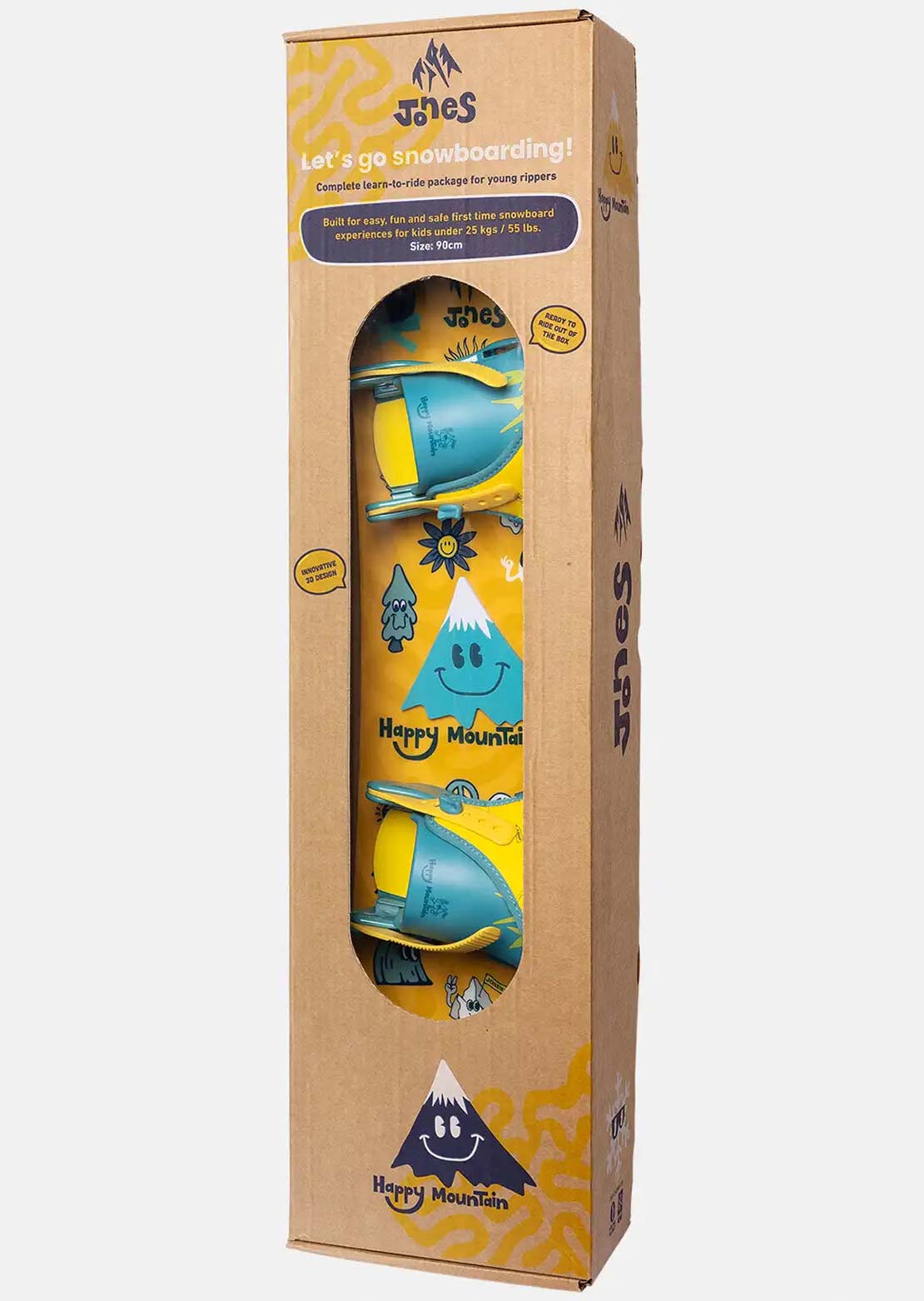 Jones Junior Happy Mountain Package Snowboard Set Yellow