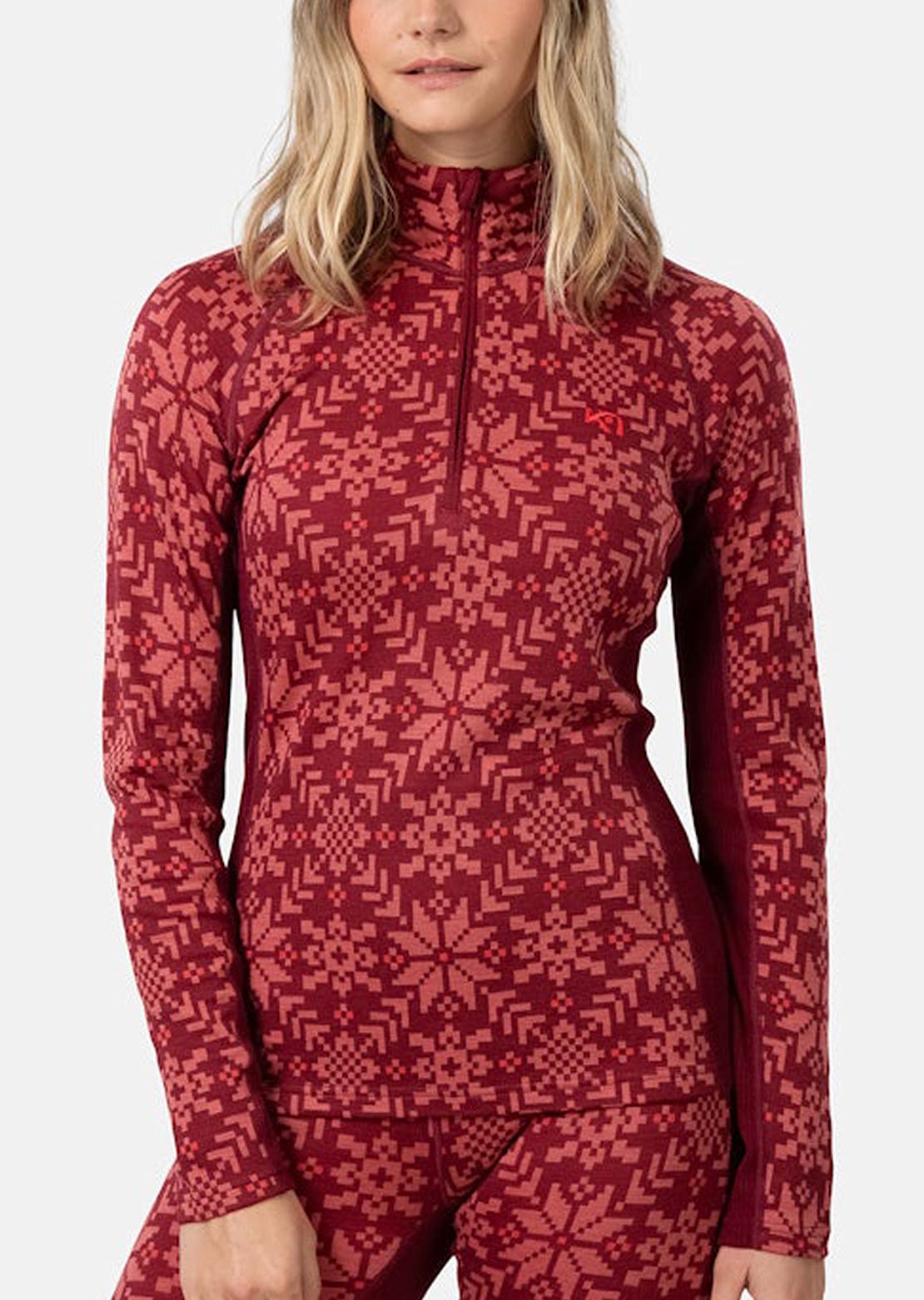 KARI TRAA Women&#39;s Edith Half Zip Long Sleeve Burgundy Red