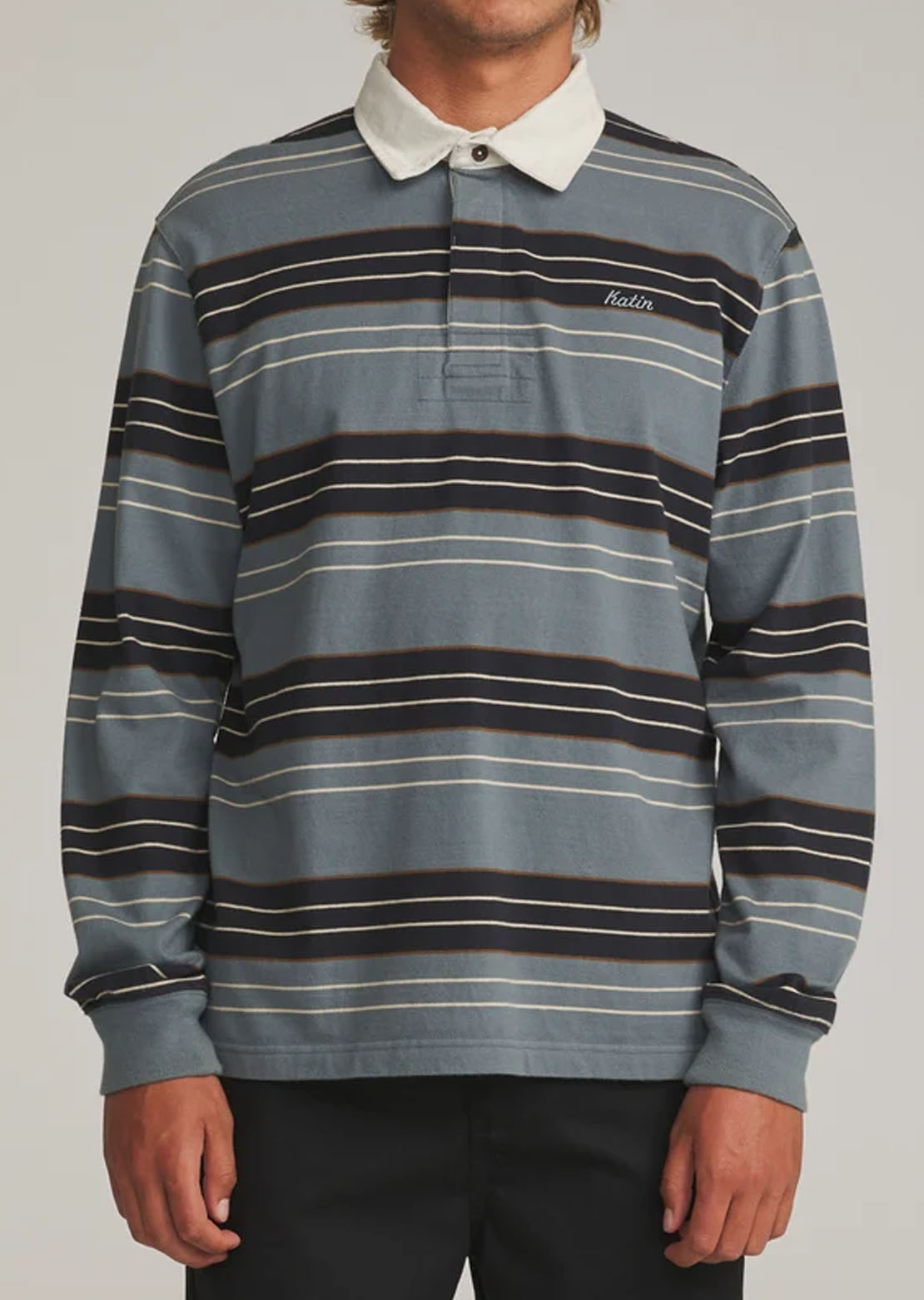 Katin Men's Greg Long Sleeve Rugby Polo Storm Blue