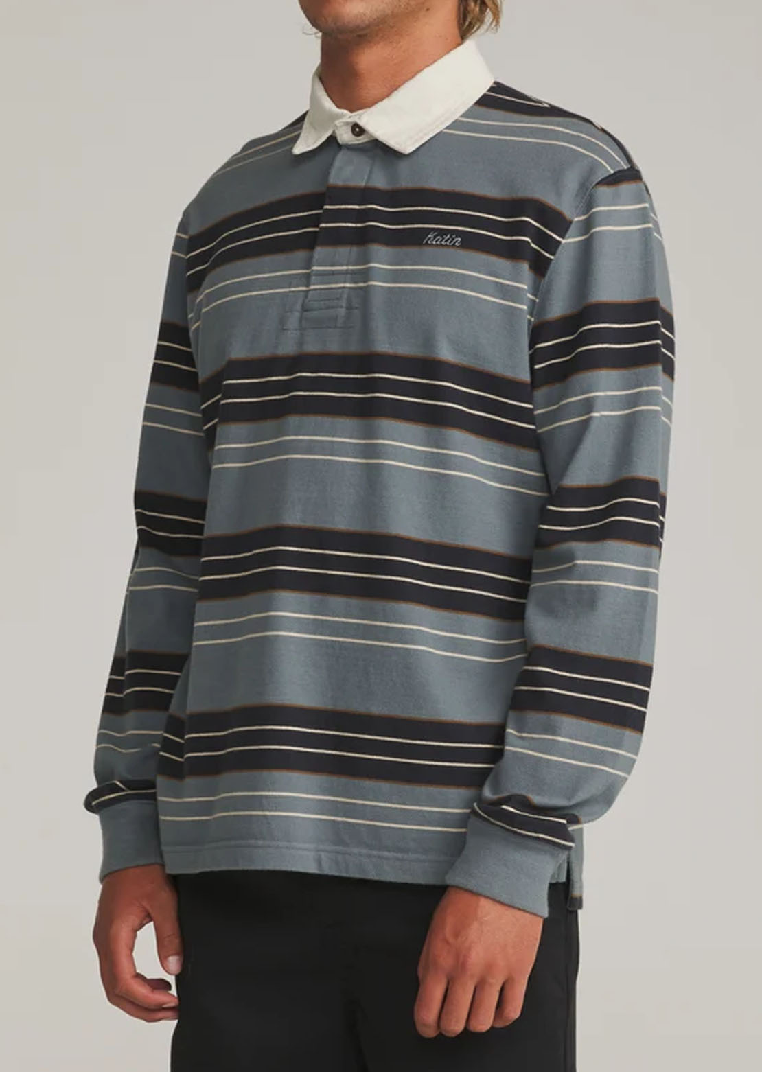 Katin Men's Greg Long Sleeve Rugby Polo Storm Blue