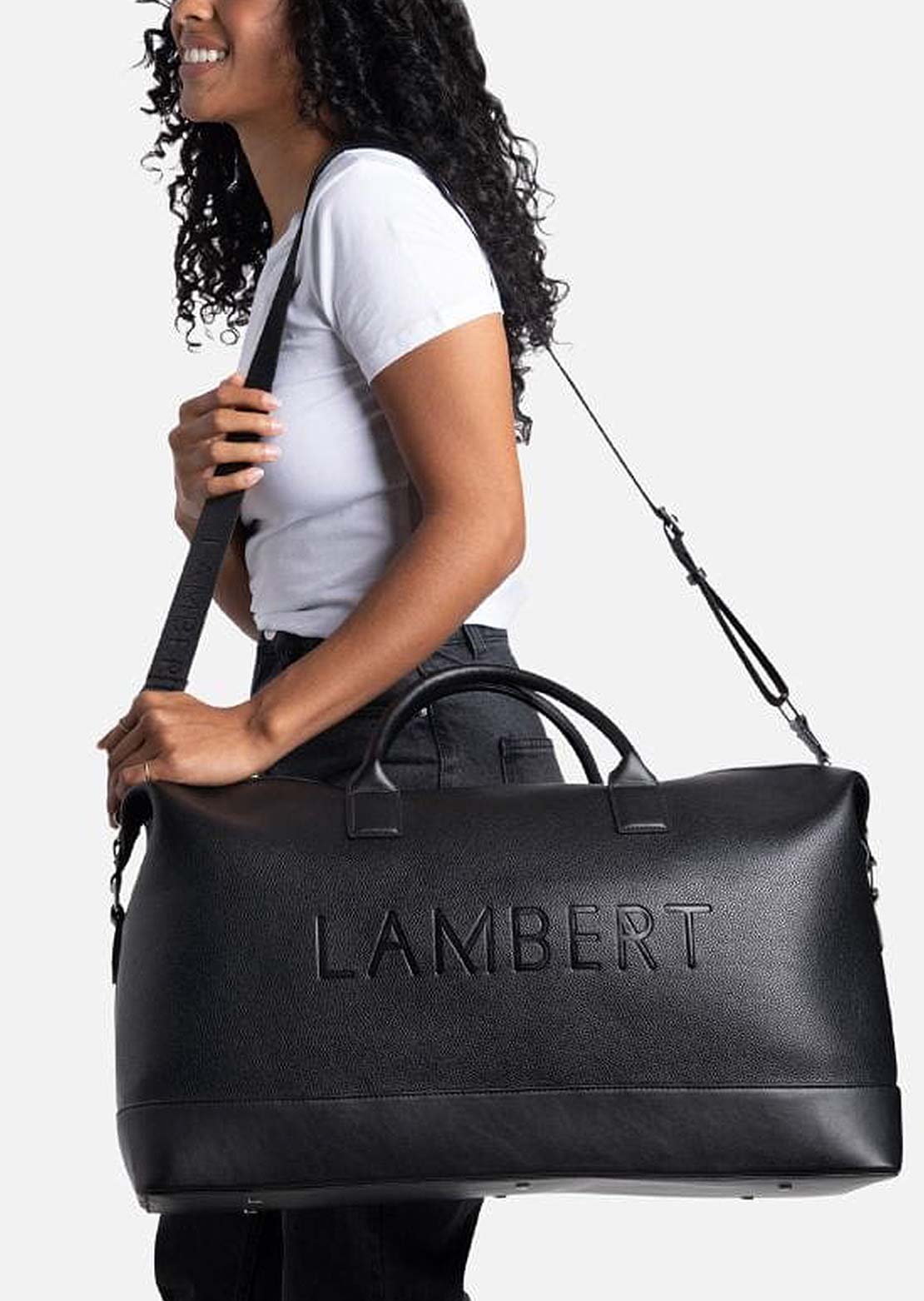 Lambert Women&#39;s June Vegan Leather Travel Tote Bag Black Pebble