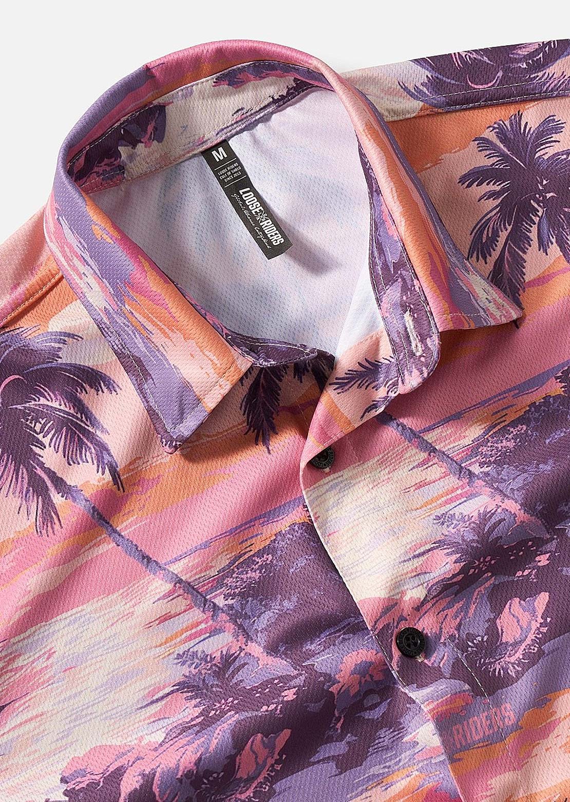 Loose Riders Men's Quick-Dry Sunset Palms Button Up Shirt Purple