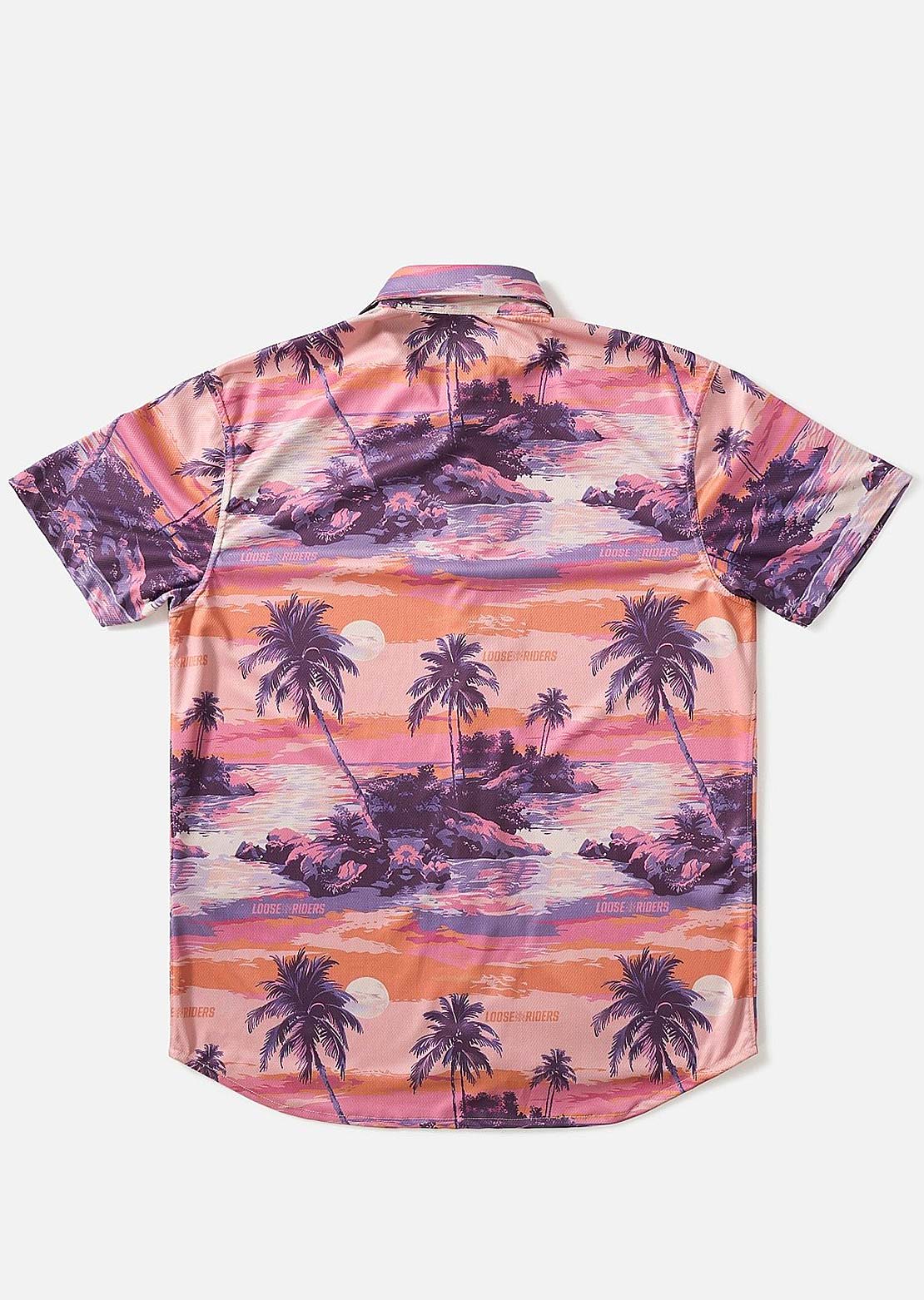 Loose Riders Men's Quick-Dry Sunset Palms Button Up Shirt Purple