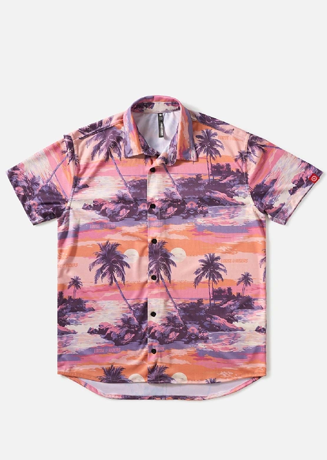 Loose Riders Men's Quick-Dry Sunset Palms Button Up Shirt Purple
