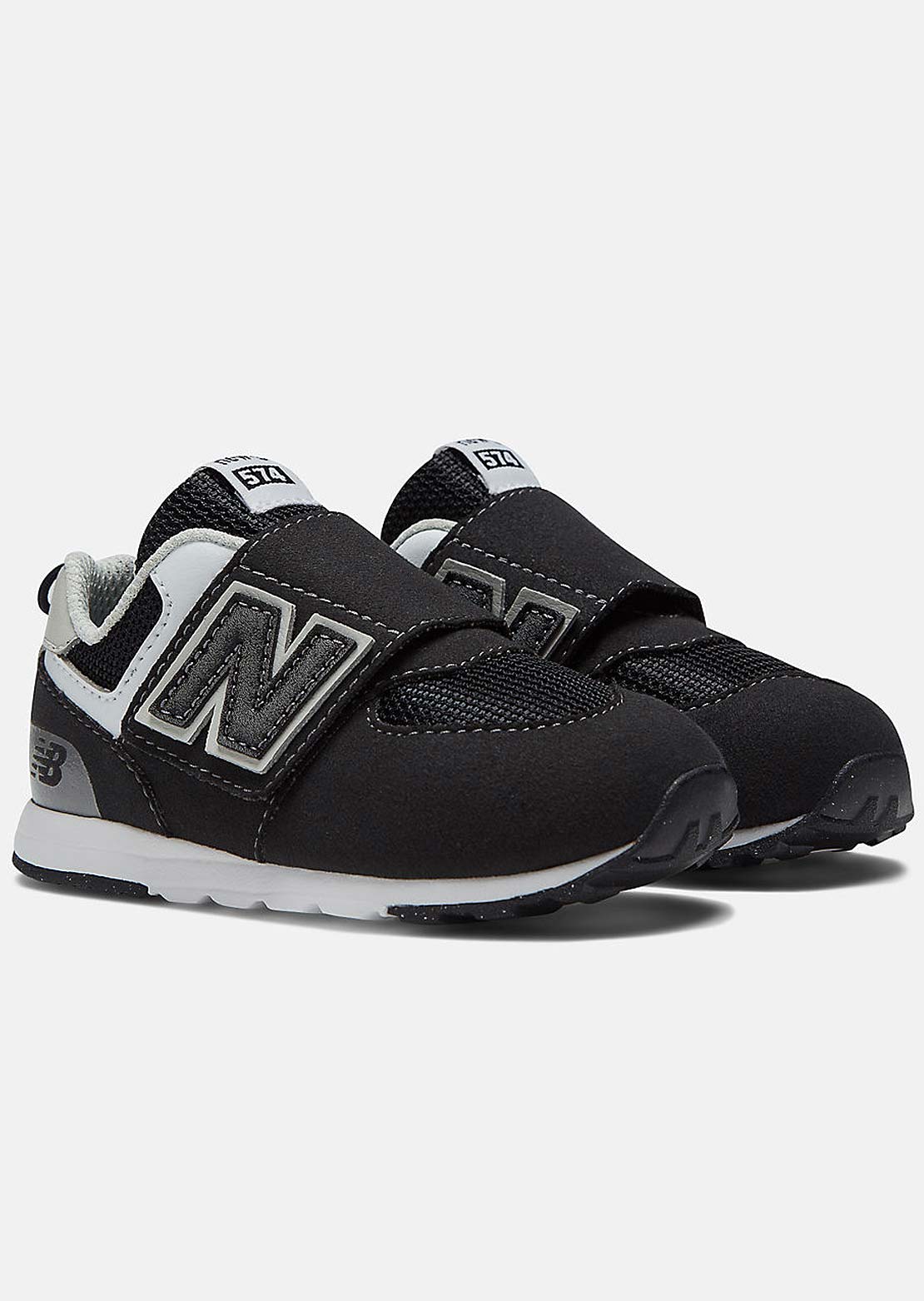 New Balance Toddler 574 New-B Hook &amp; Loop Shoes Black/Silver Metallic