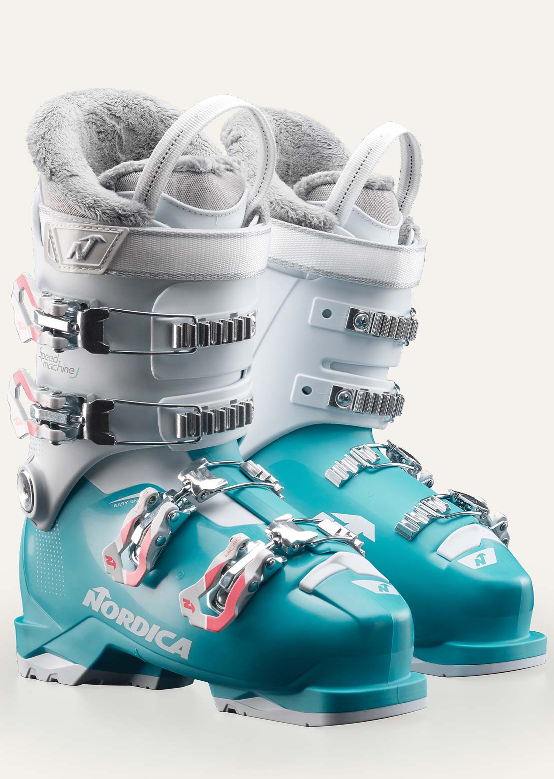 Nordica Junior Speedmachine 4 Ski Boots Light Blue/White/Pink