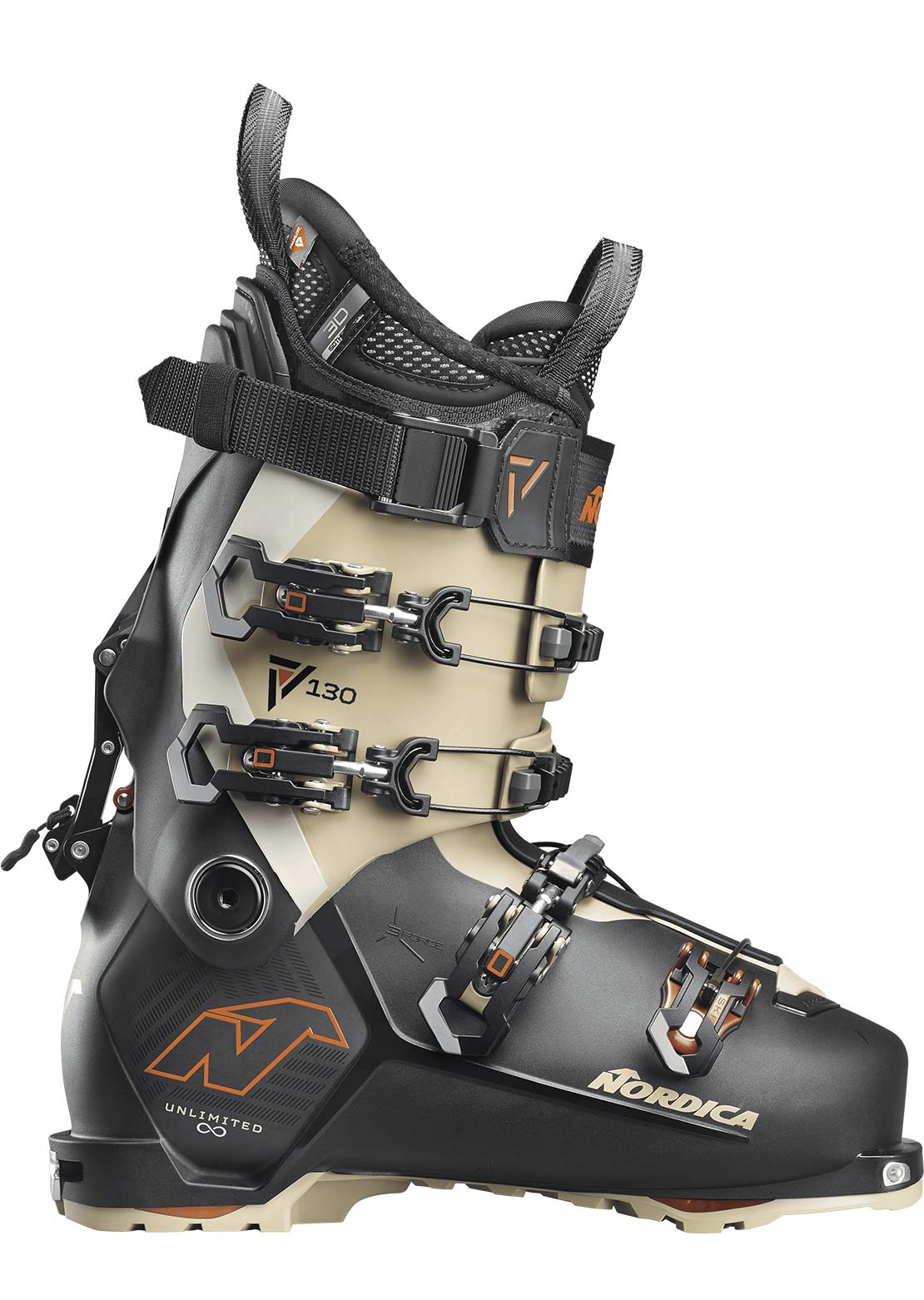 Nordica Men's Unlimited 130 DYN Ski Boots Black/Sand/Copper