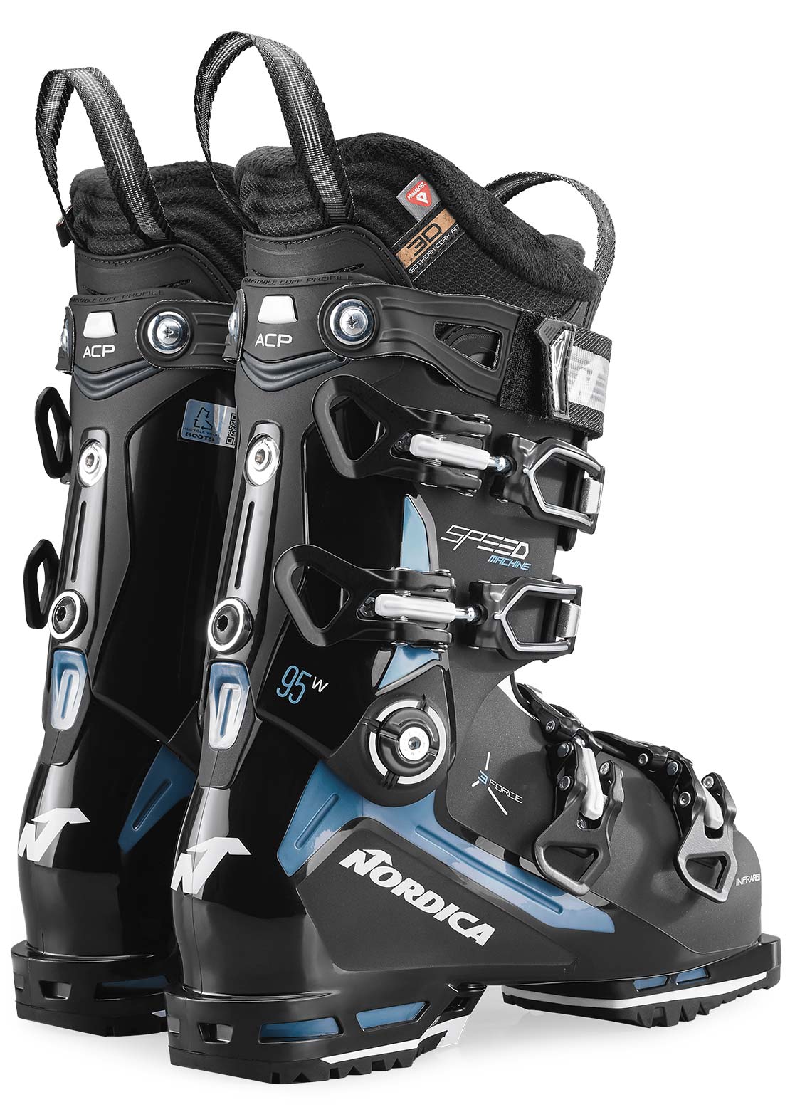 Nordica Women&#39;s Speedmachine 3 95 Ski Boots Black/Light Blue/White