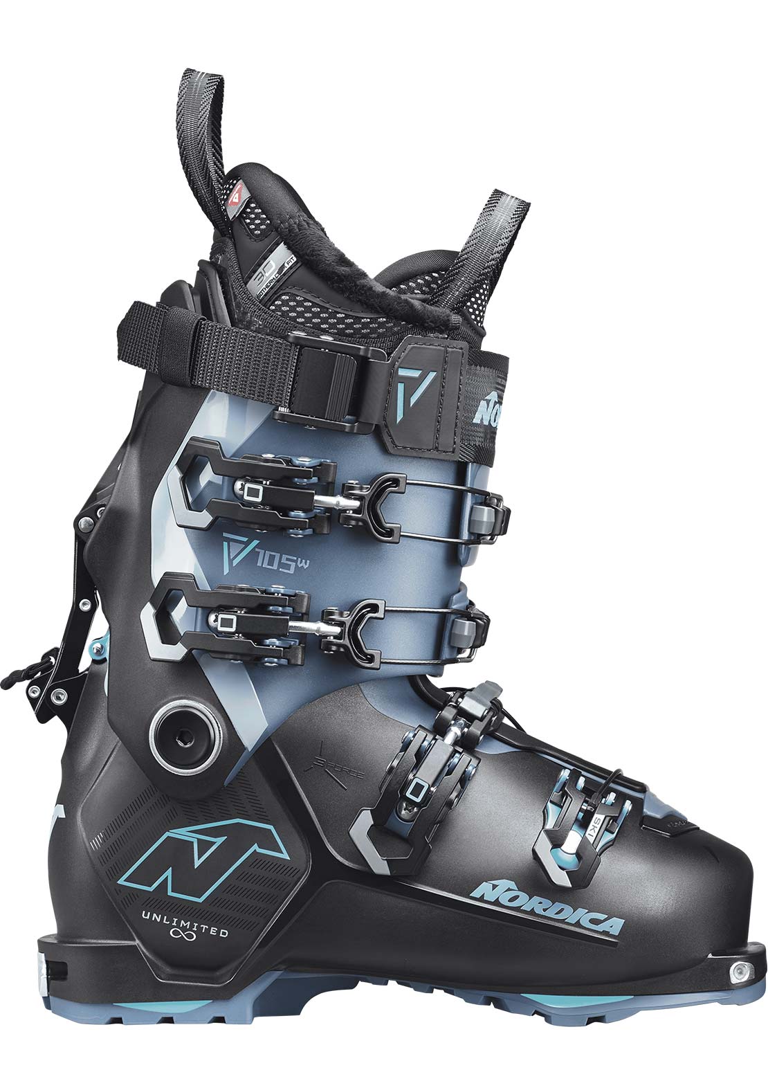 Nordica Women's Unlimited 105 DYN Ski Boots Black/Blue/Light Blue
