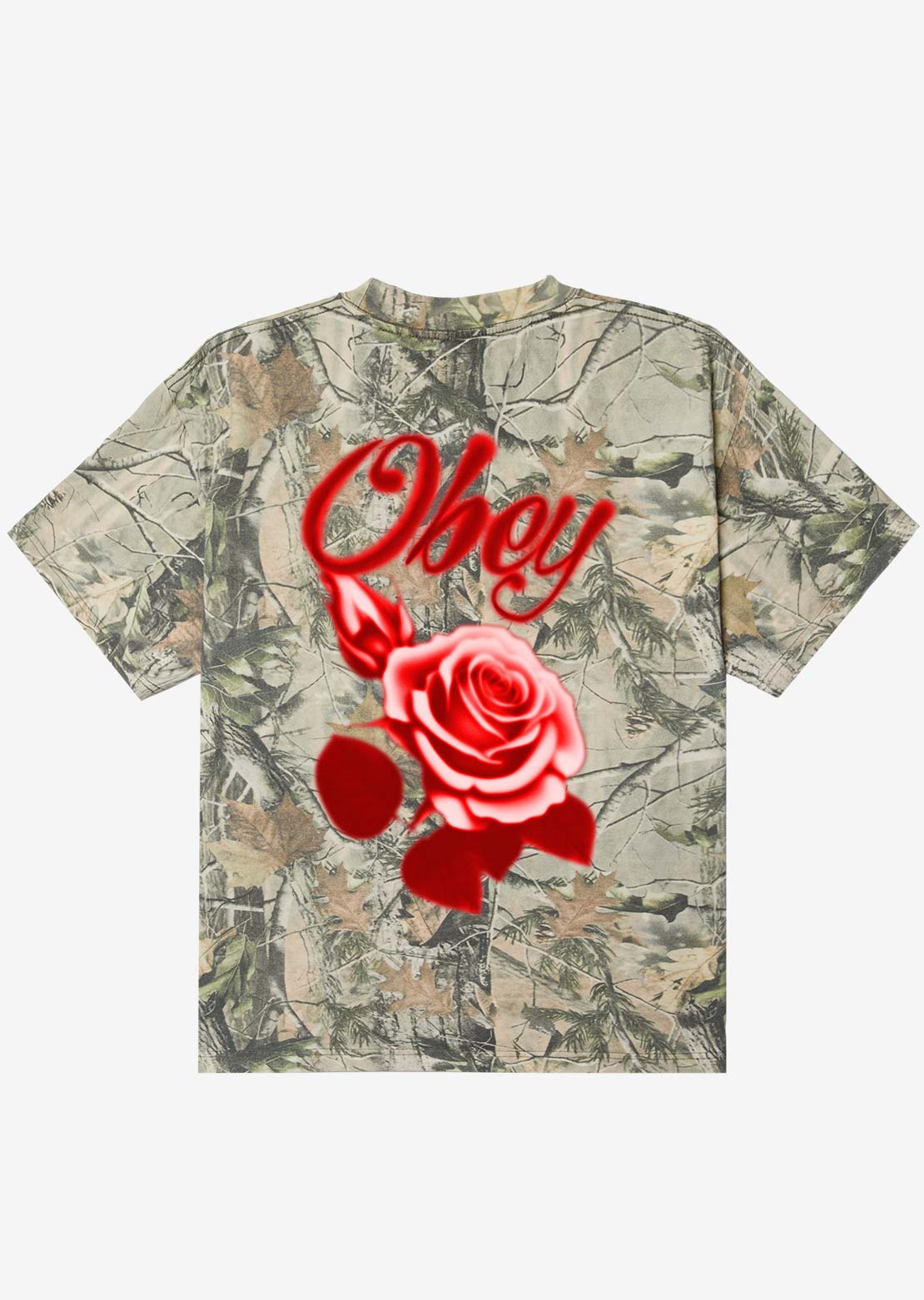 Obey Men's Airbrushed Rose HW Box T-Shirt Leaf Camo