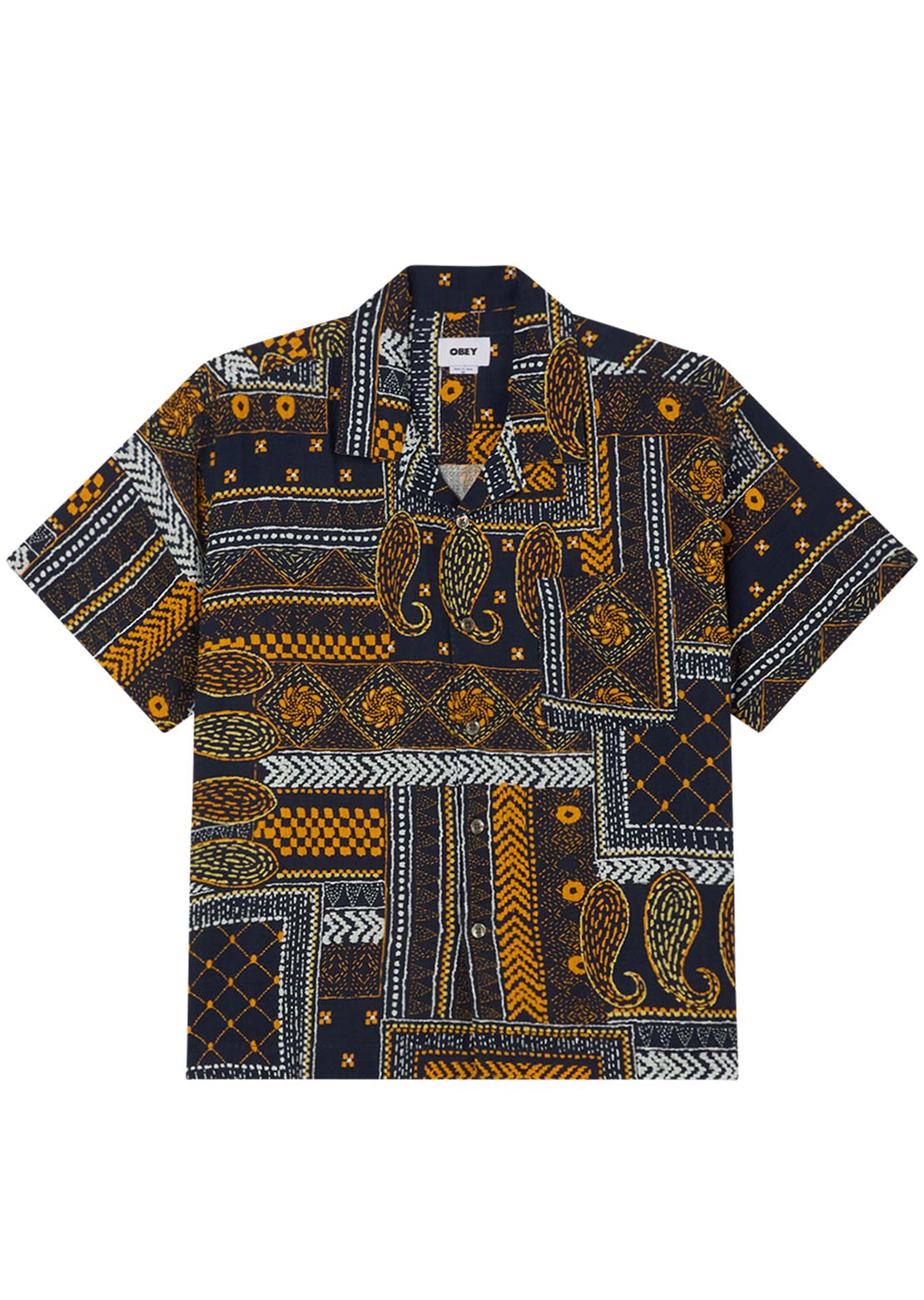 Obey Men&#39;s Archie Woven Button Up Shirt Navy