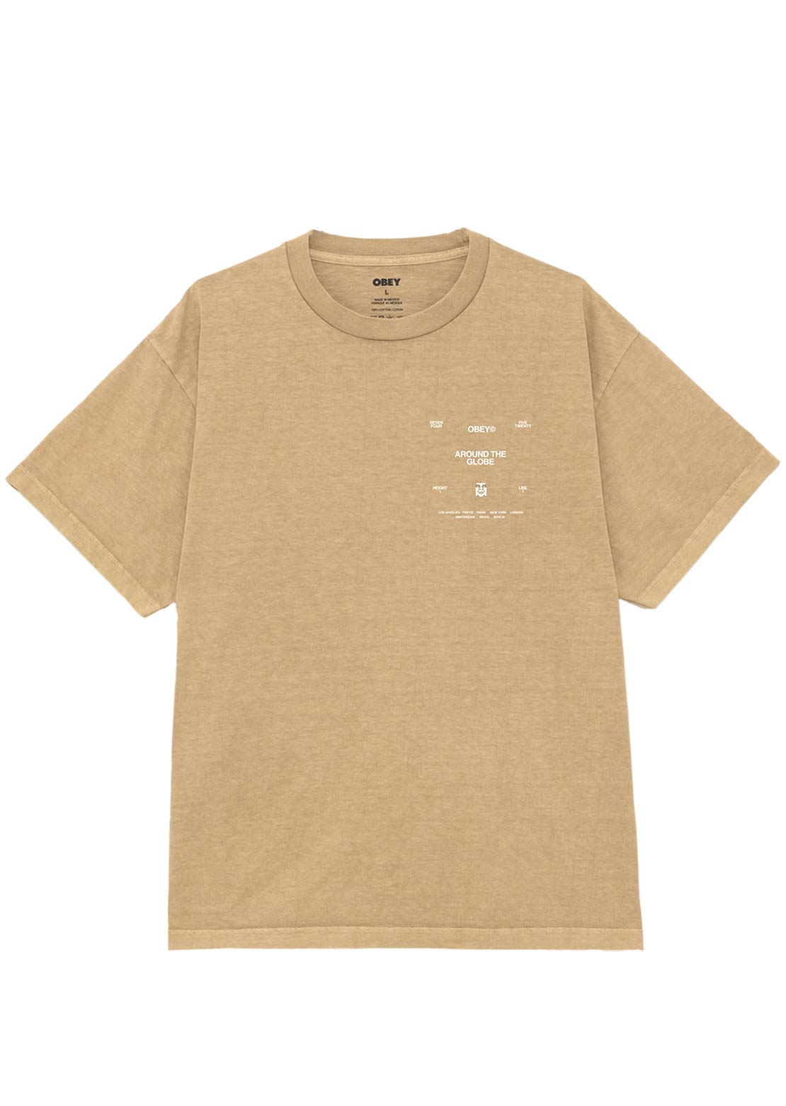 Obey Men&#39;s Around The Globe Pigment Hw T-Shirt Pigment Light Khaki