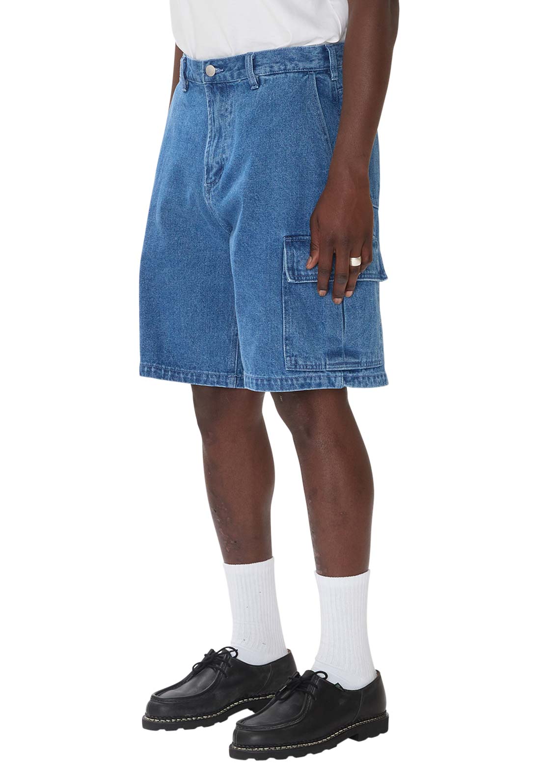 Obey Men's Bigwig Baggy Denim Cargo Shorts Wash Indigo