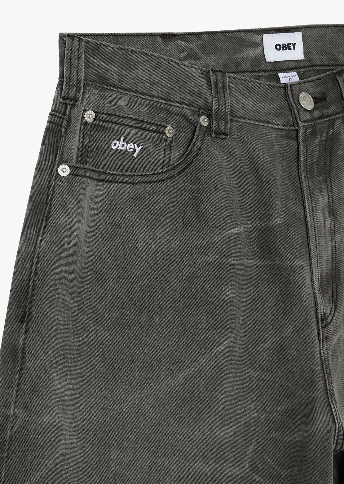 Obey Men's Bigwig Baggy Denim Shorts Black Wrinkle Wash