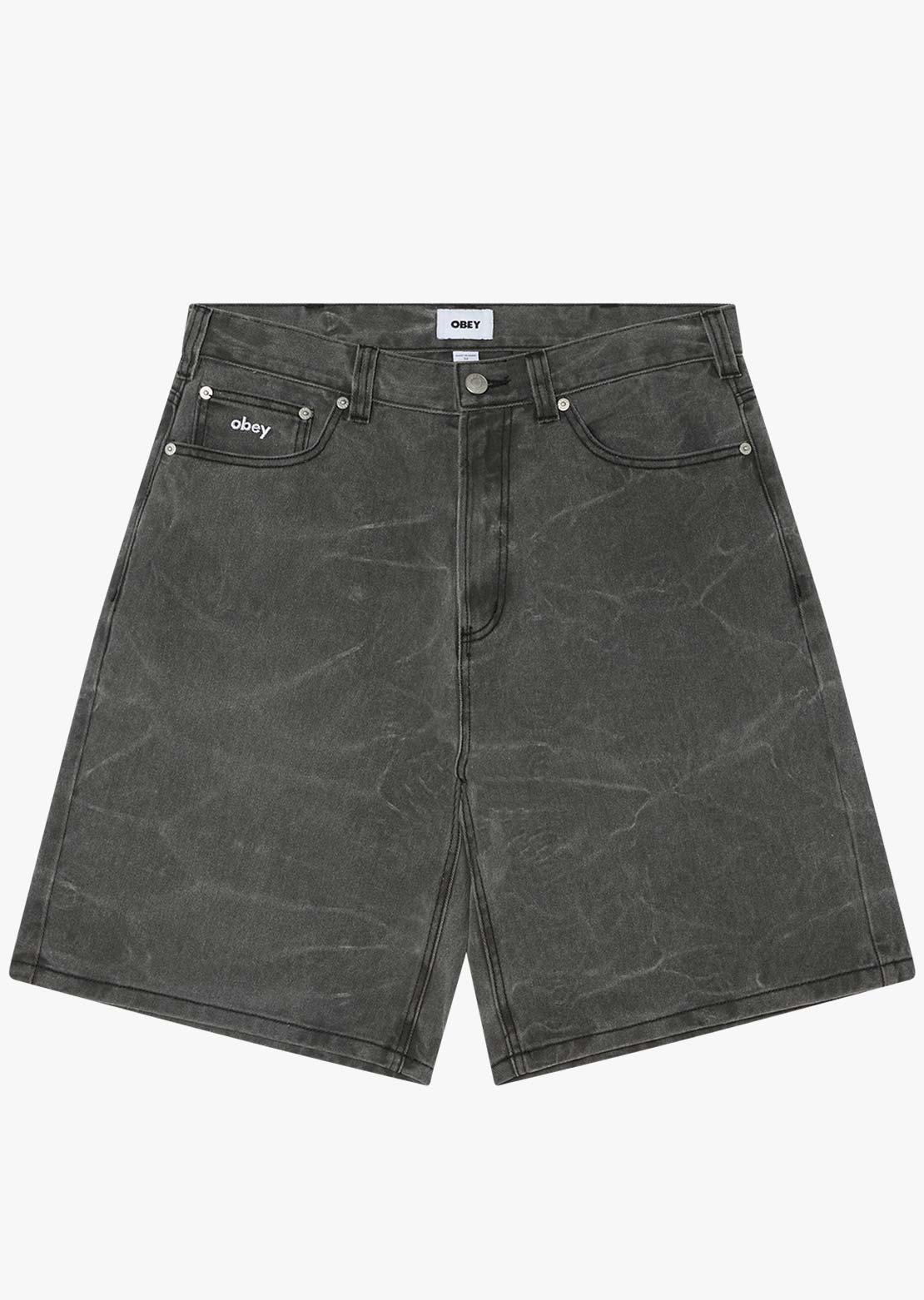 Obey Men's Bigwig Baggy Denim Shorts Black Wrinkle Wash