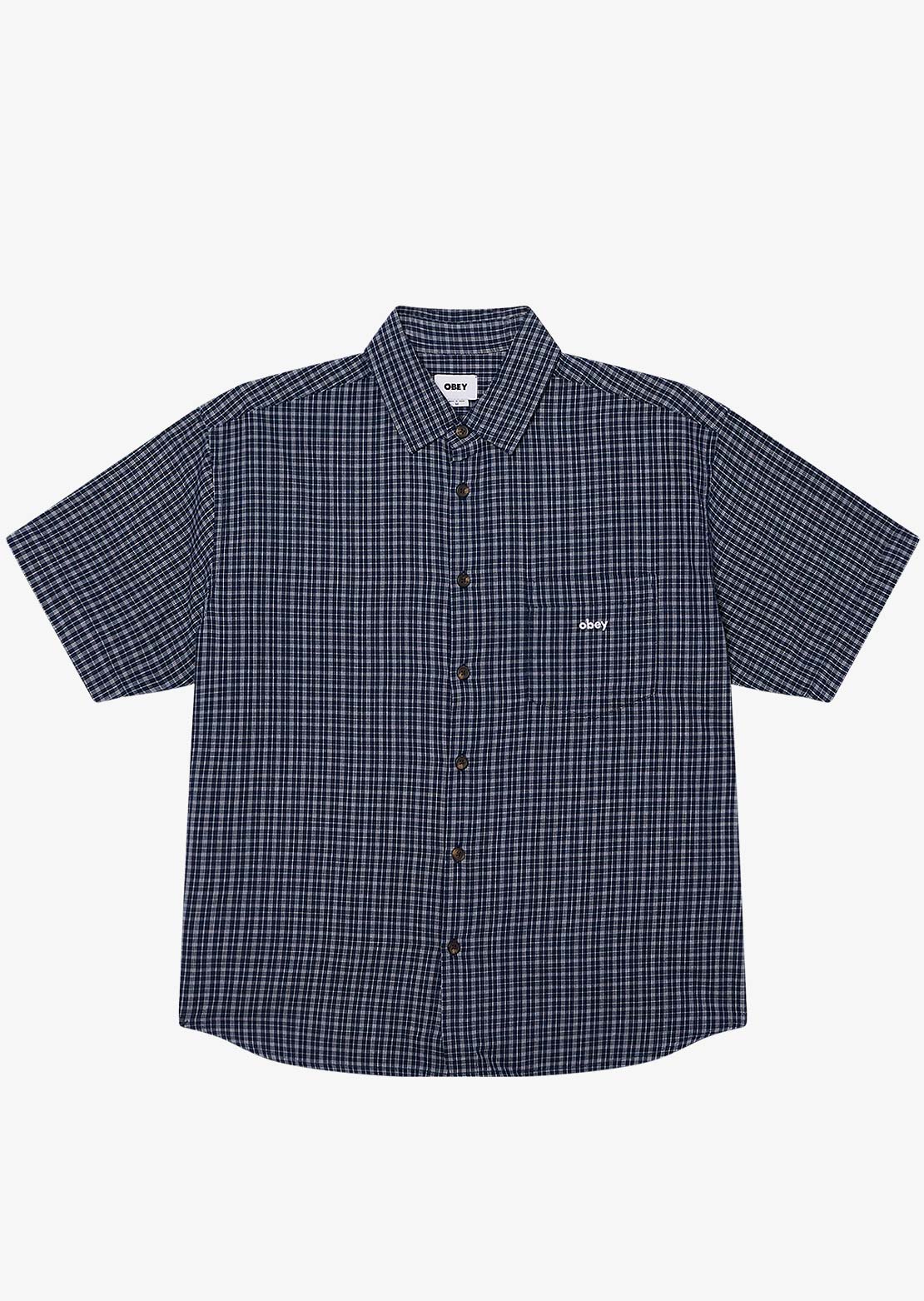 Obey Men's Bigwig Ian Woven Button Up Shirt Academy Navy Multi