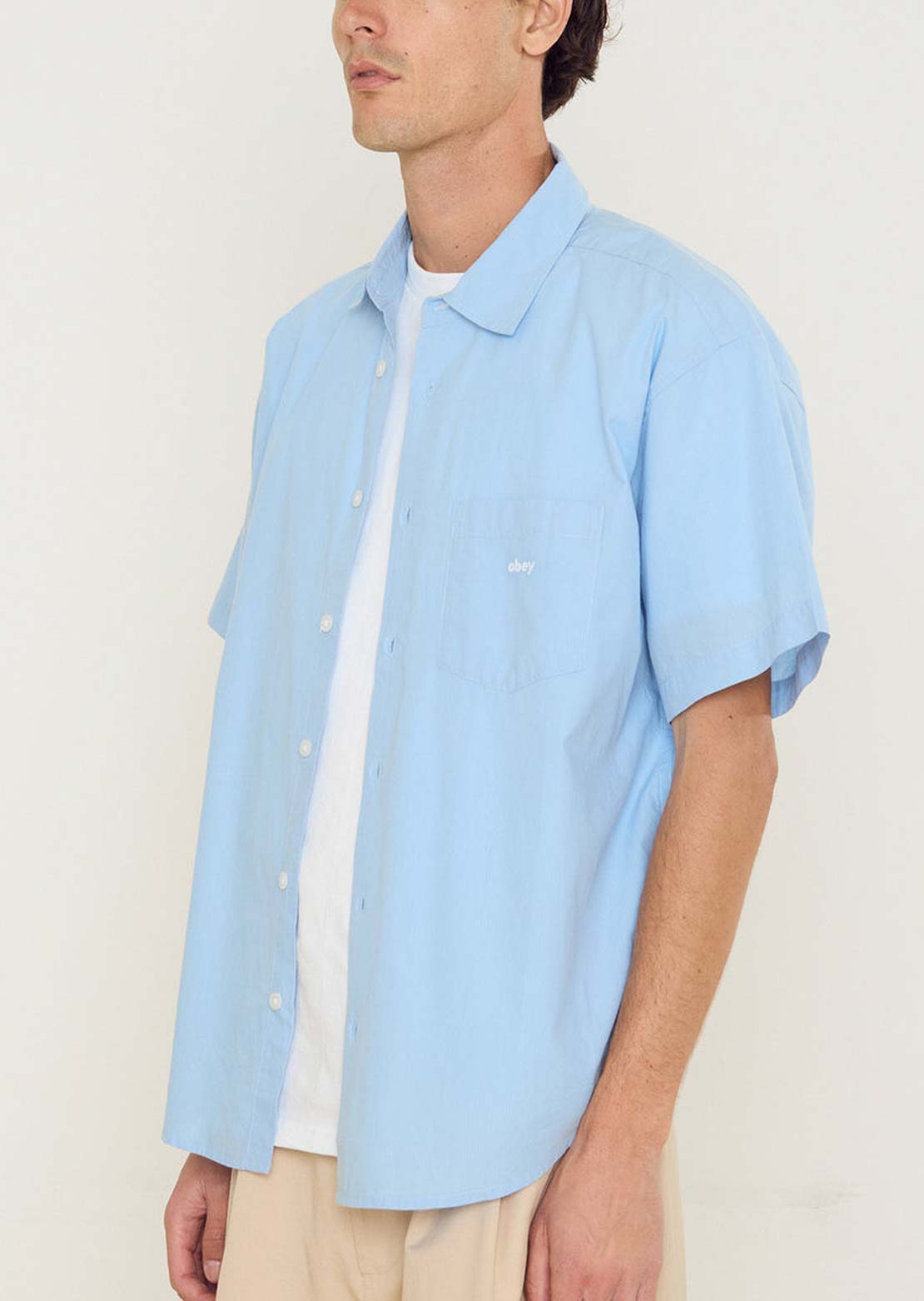 Obey Men's Bigwig Jamie Woven Button Up Shirt Sky Blue Multi