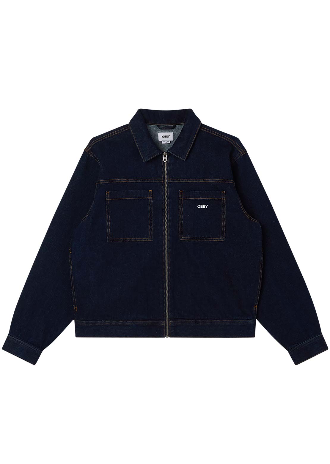 Obey Men's Icon Hardwork Zip Up Jacket Rinse Indigo