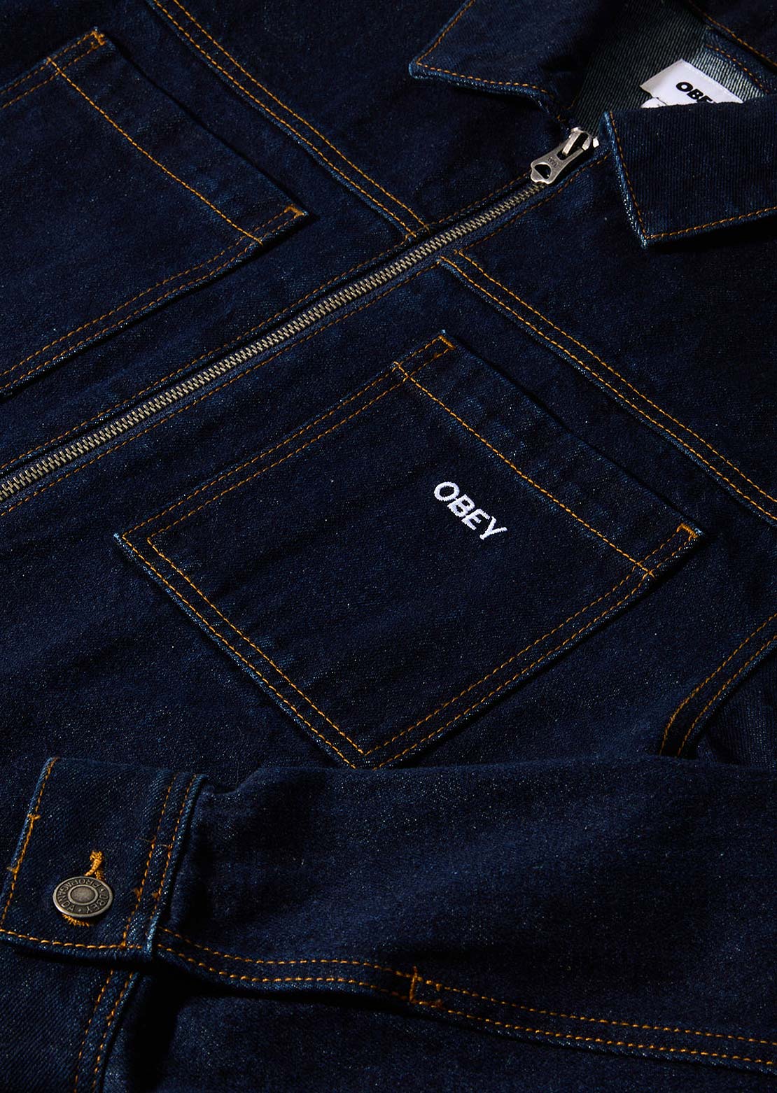 Obey Men's Icon Hardwork Zip Up Jacket Rinse Indigo