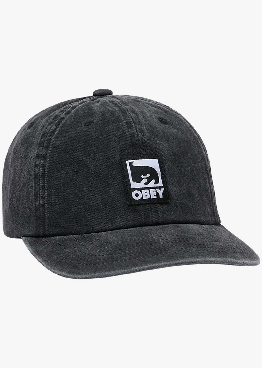 Obey Men's Pigment Obey Label 6 Panel Velcro Back Cap Pigment Black