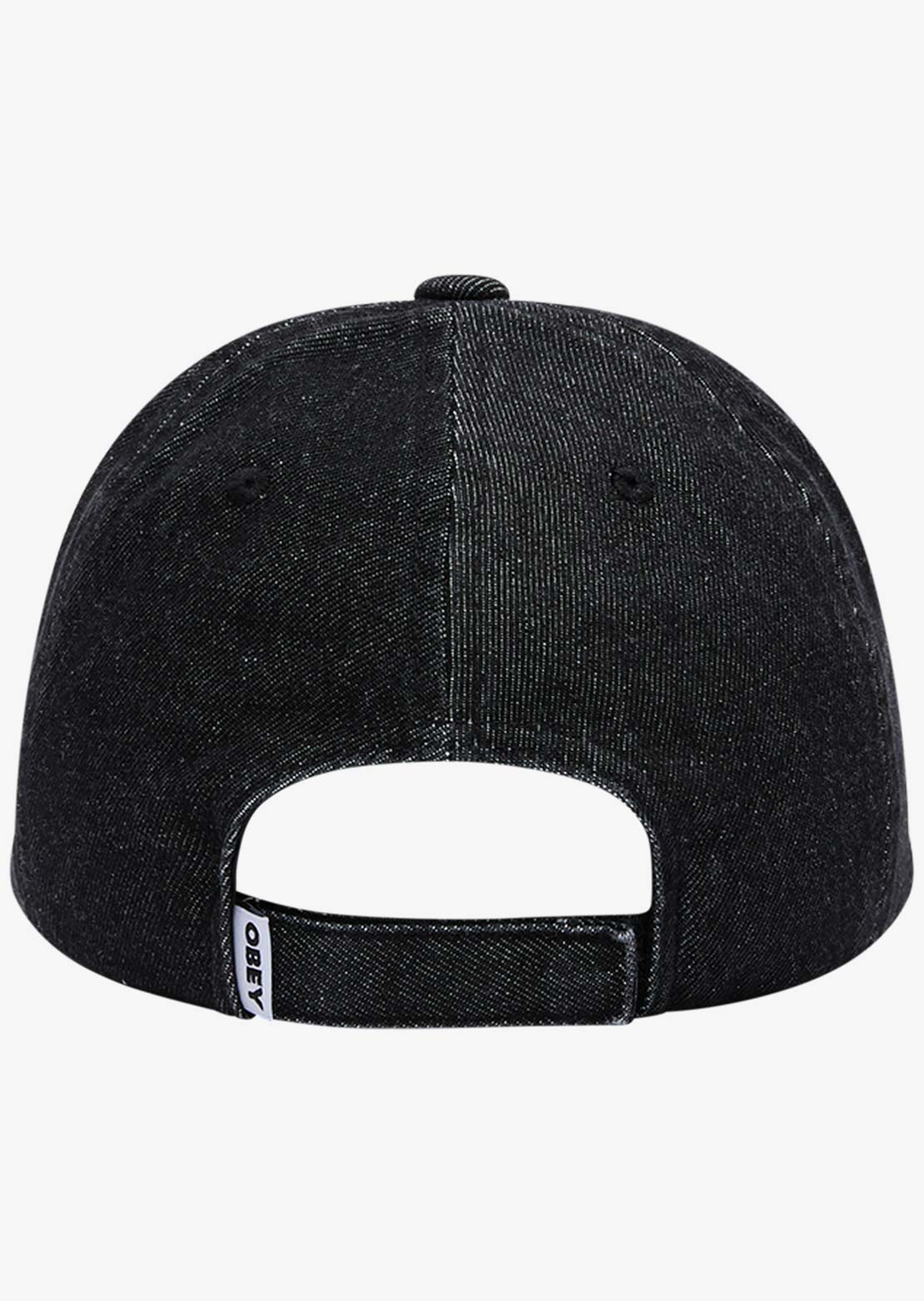 Obey Men's Supernova 6 Panel Denim Velcro Back Cap Faded Black