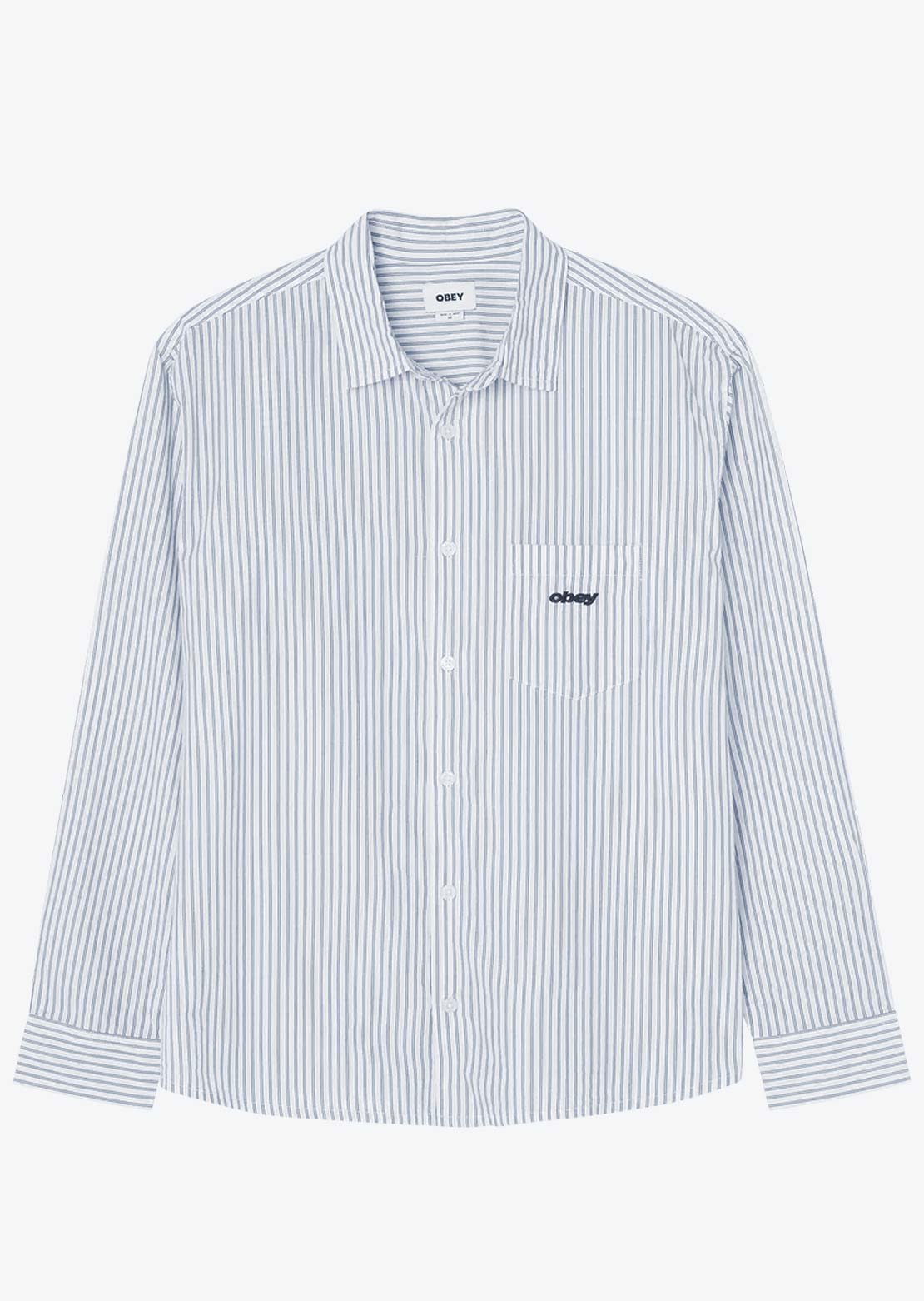 Obey Men's William Woven Button Up Shirt Light Blue Multi