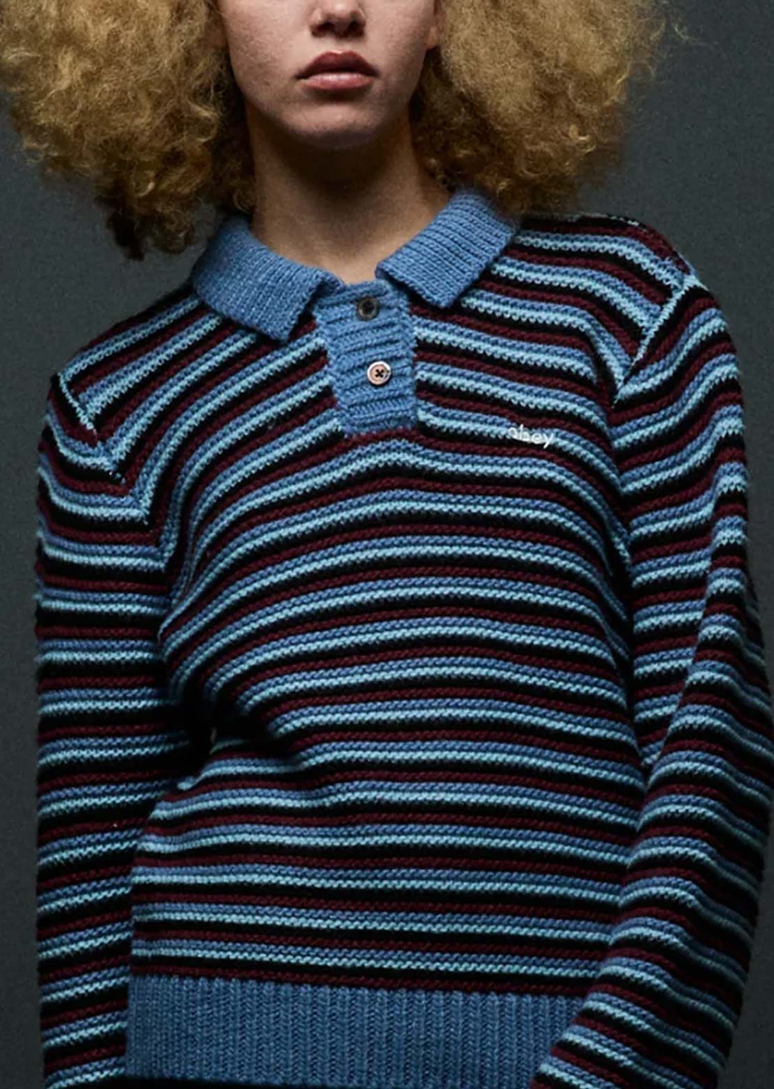 Obey Women's Colette Polo Sweater Coronet Blue Multi