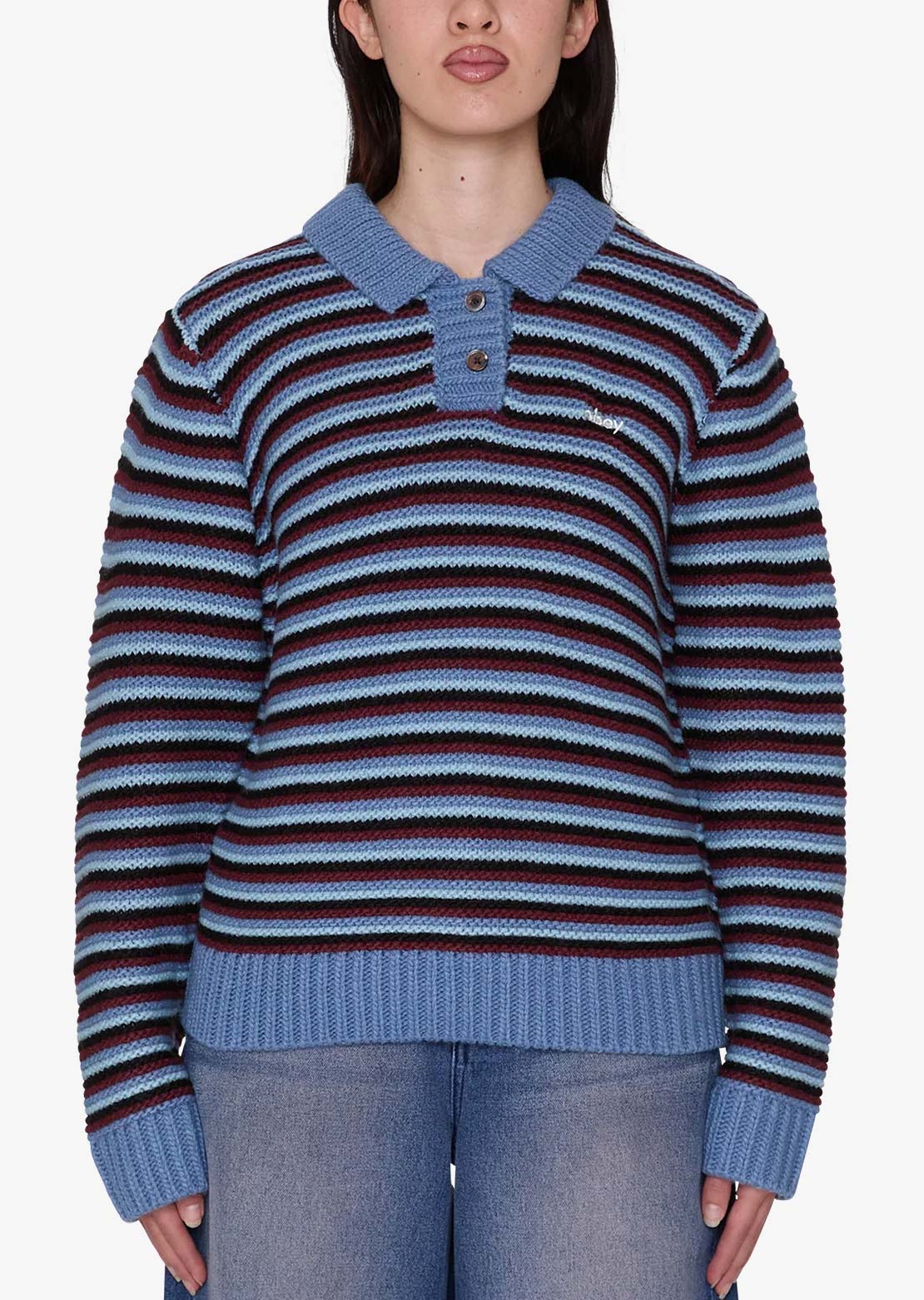 Obey Women's Colette Polo Sweater Coronet Blue Multi