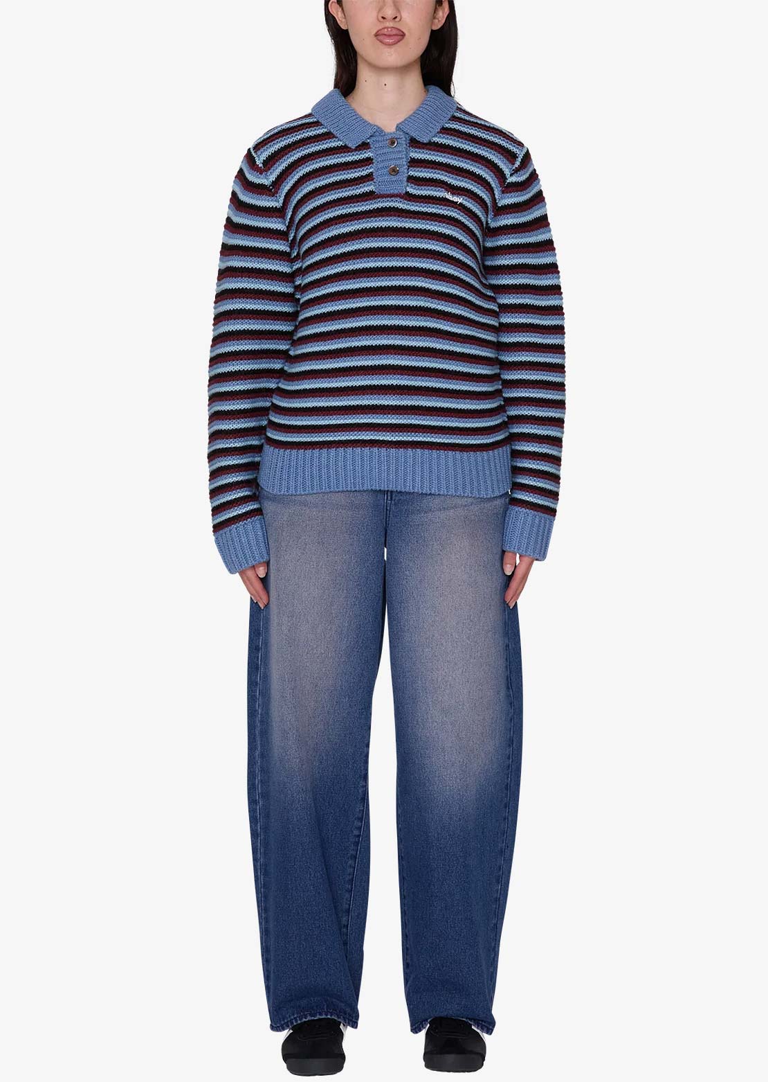 Obey Women's Colette Polo Sweater Coronet Blue Multi