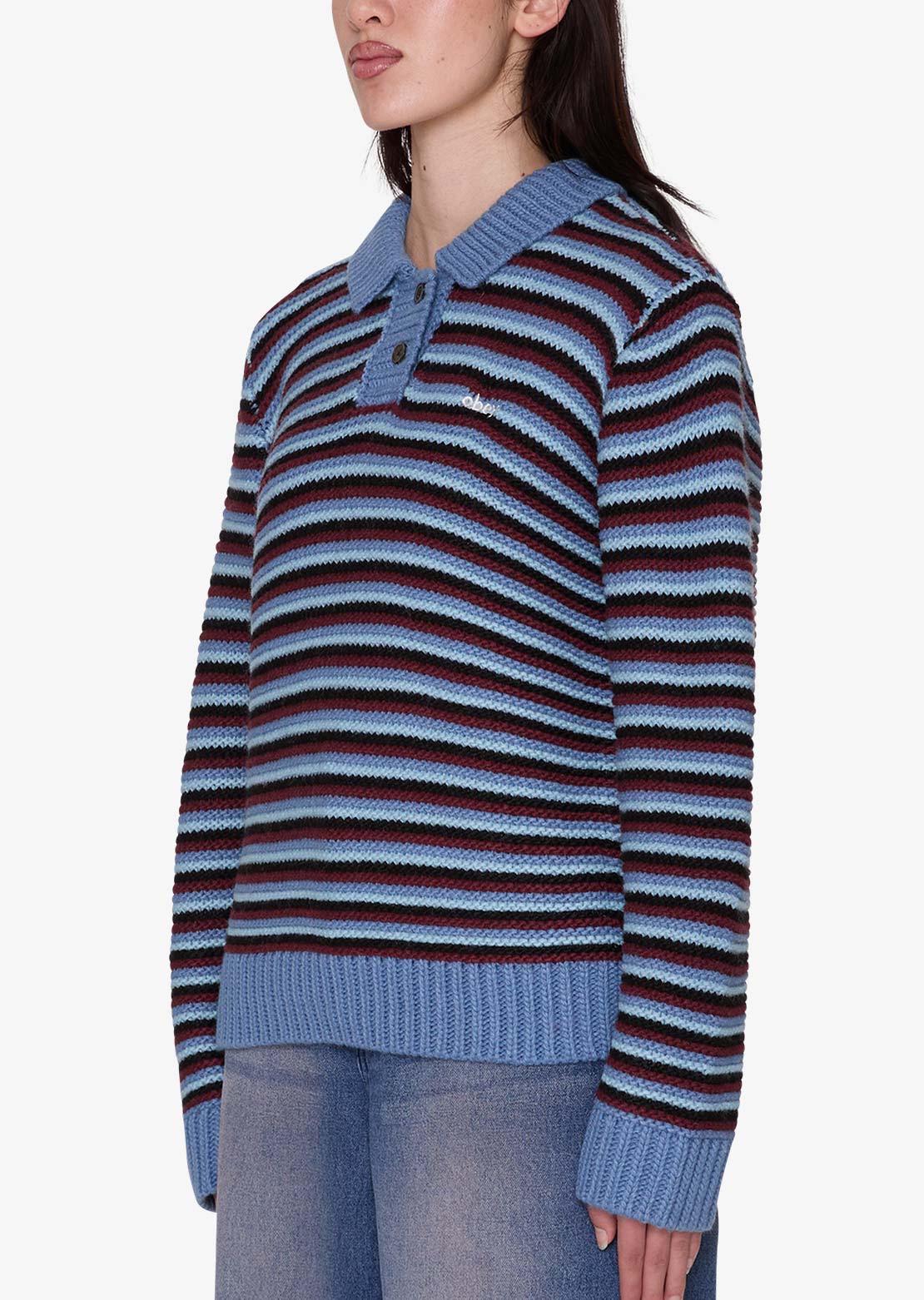 Obey Women's Colette Polo Sweater Coronet Blue Multi