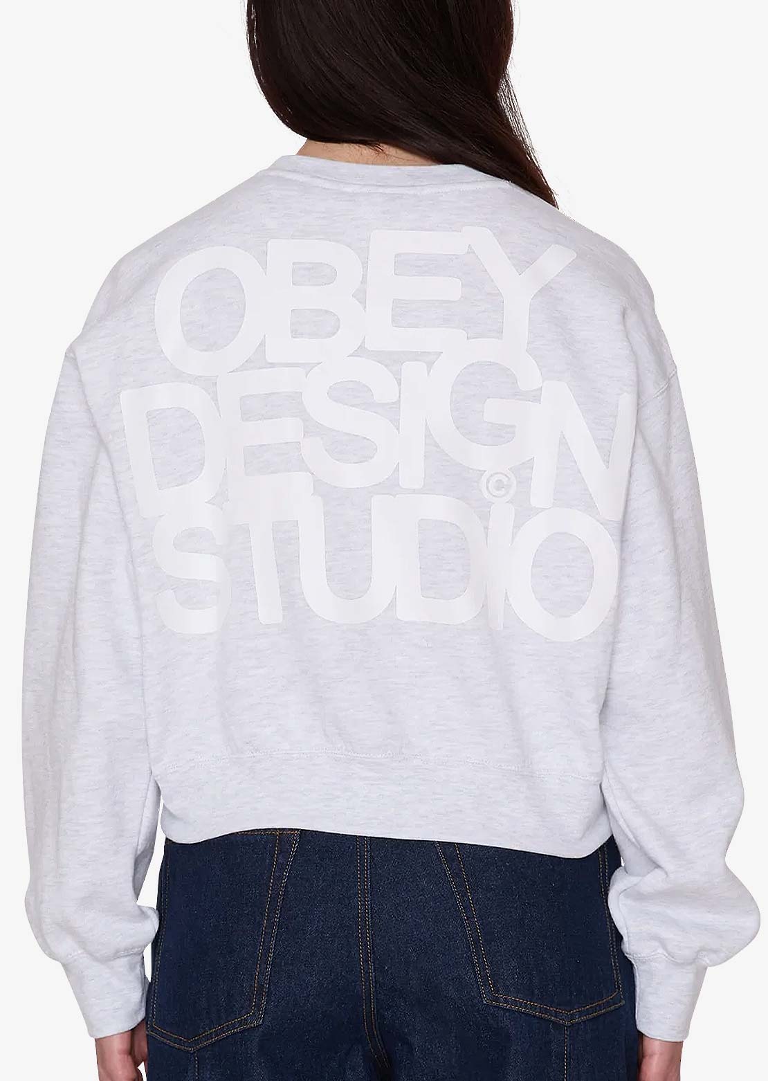 Obey Women's Design Studio Cropped Crew Sweater Ash Heather Grey
