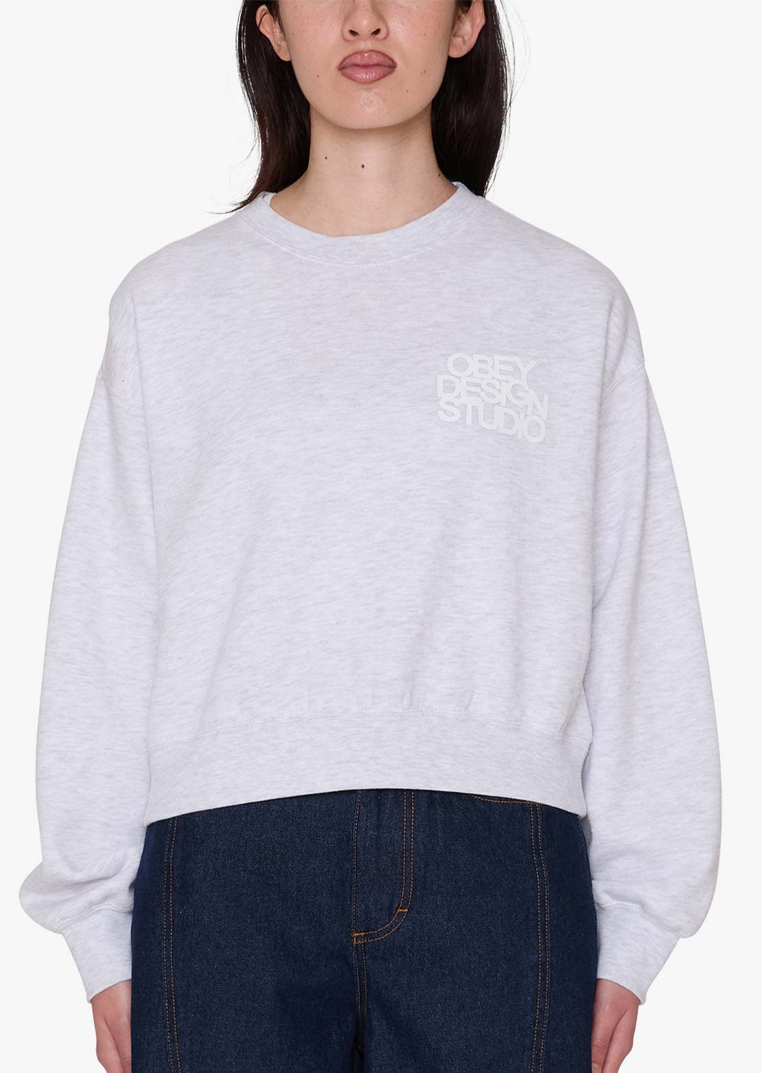 Obey Women's Design Studio Cropped Crew Sweater Ash Heather Grey