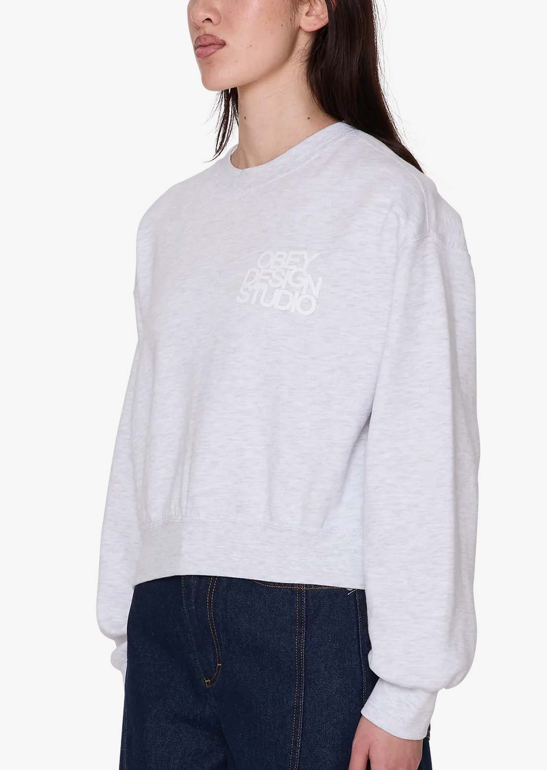 Obey Women's Design Studio Cropped Crew Sweater Ash Heather Grey