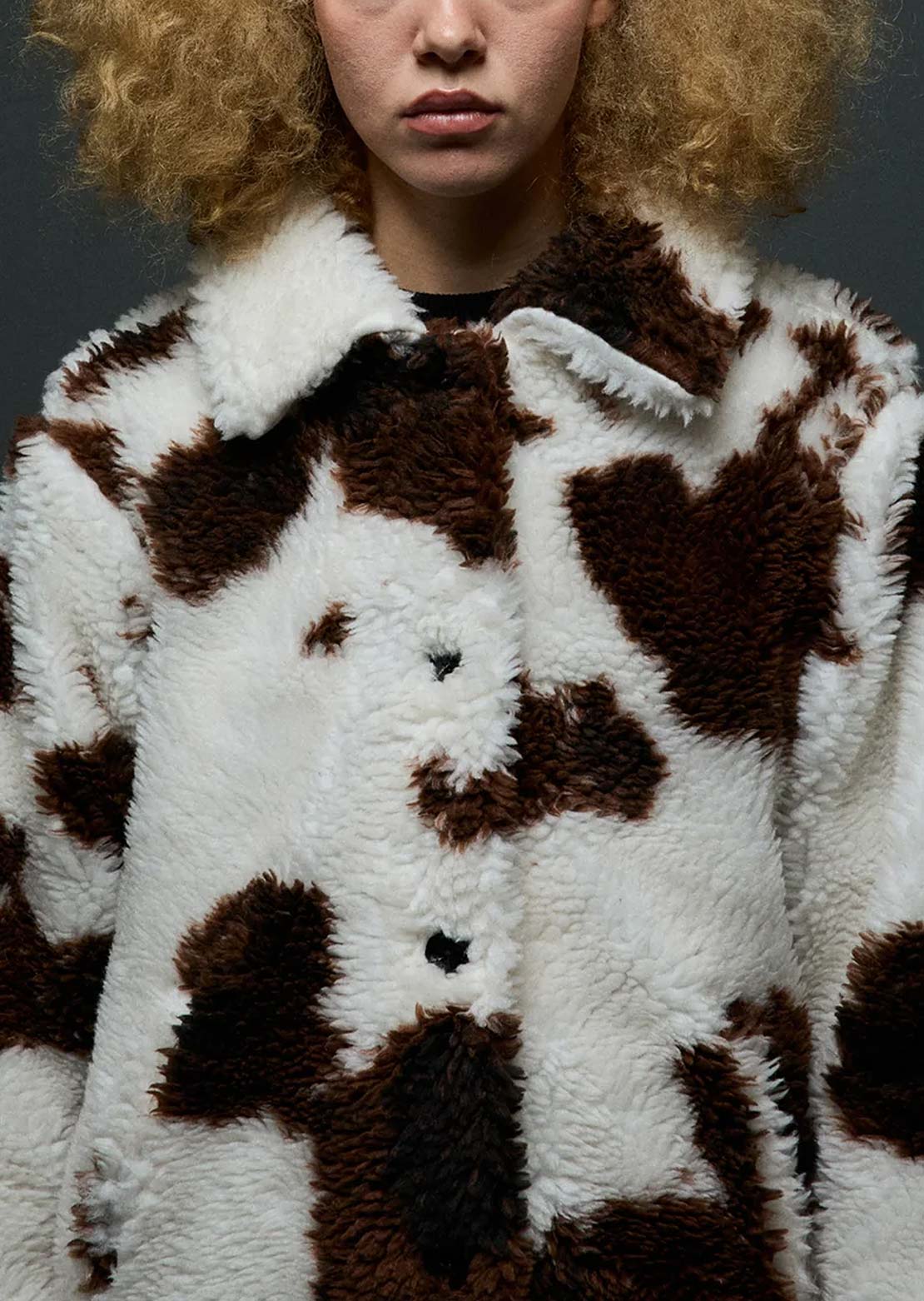 Obey Women's Nolie Sherpa Short Coat Cow Print
