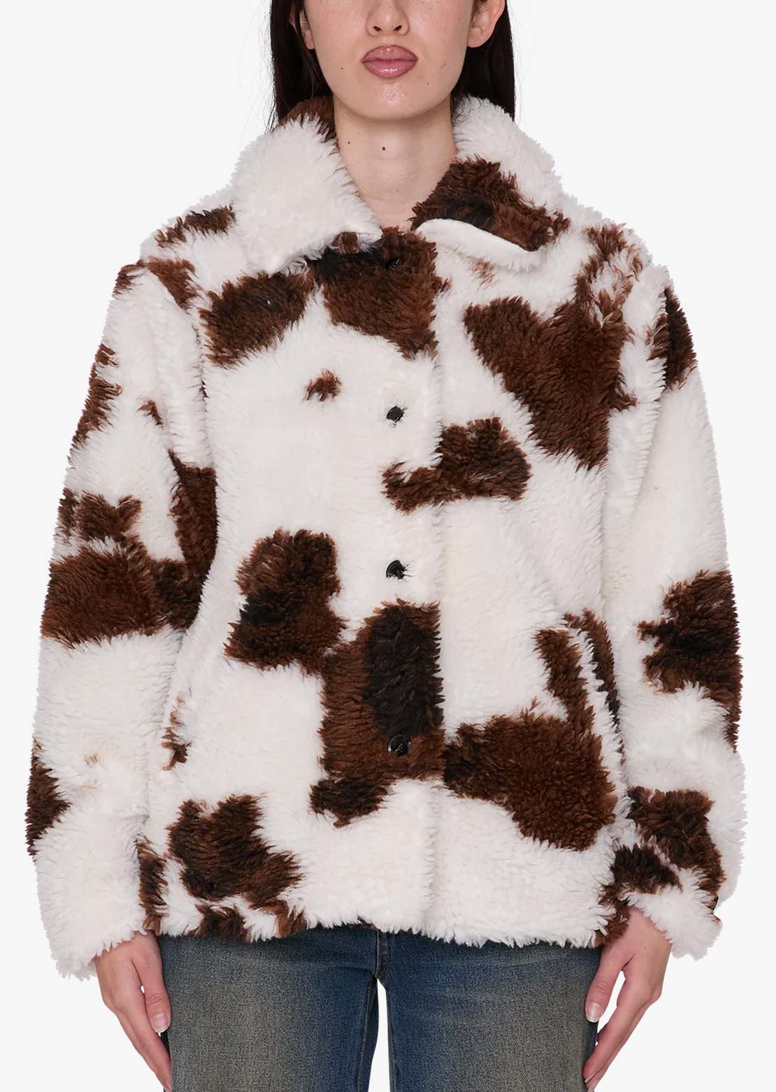 Obey Women's Nolie Sherpa Short Coat Cow Print