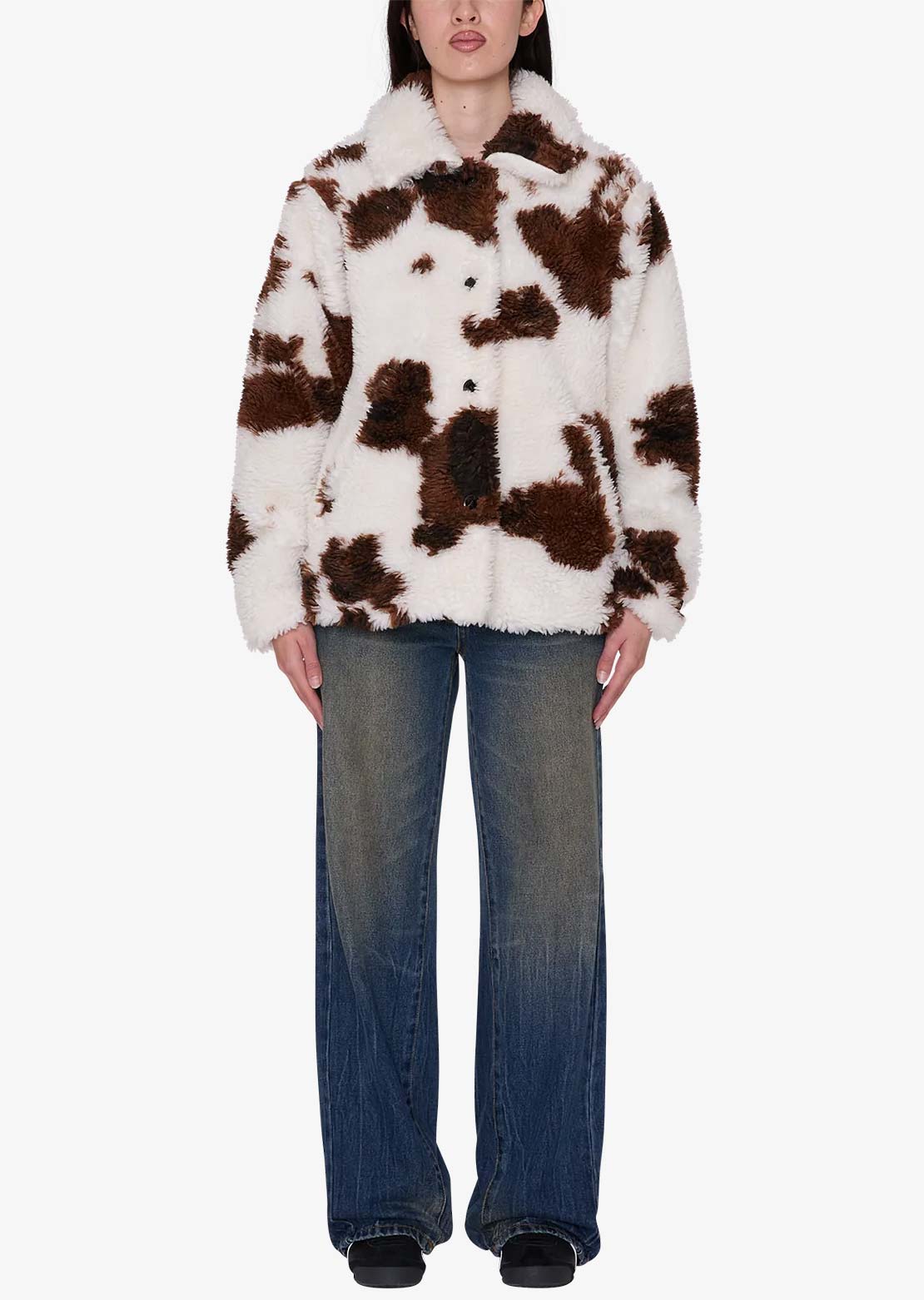 Obey Women's Nolie Sherpa Short Coat Cow Print