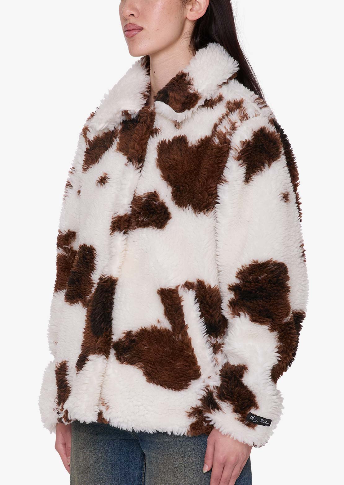 Obey Women's Nolie Sherpa Short Coat Cow Print