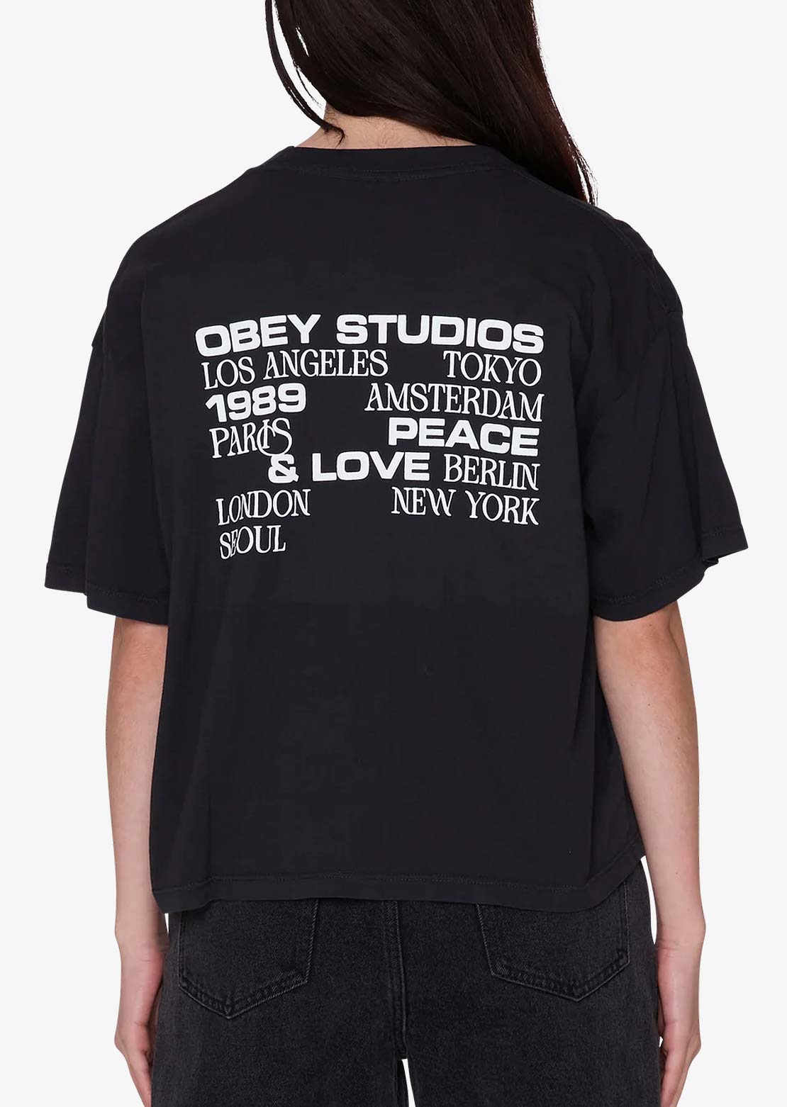 Obey Women's Studios Peace and Love Cropped T-Shirt Digital Black