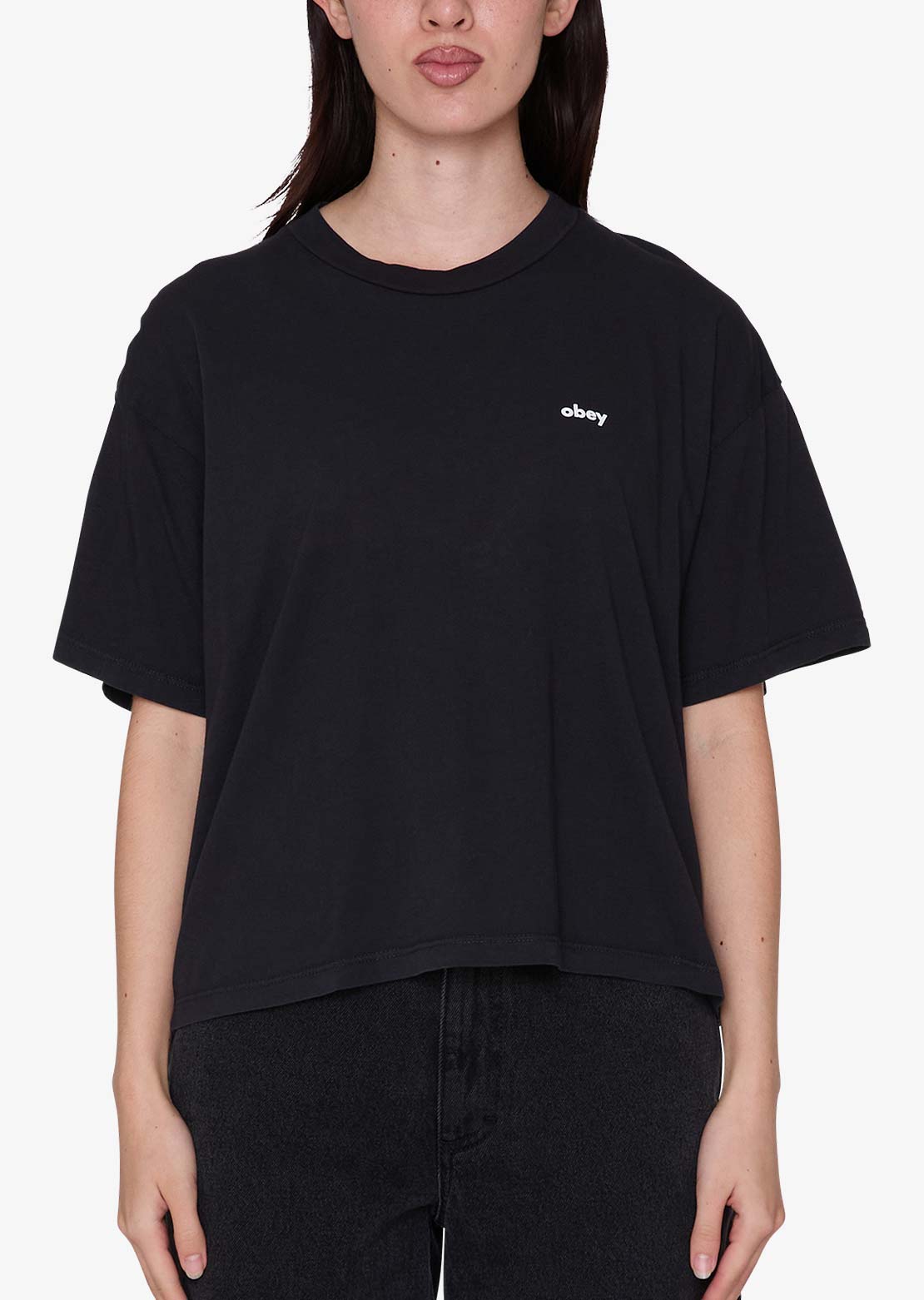 Obey Women's Studios Peace and Love Cropped T-Shirt Digital Black