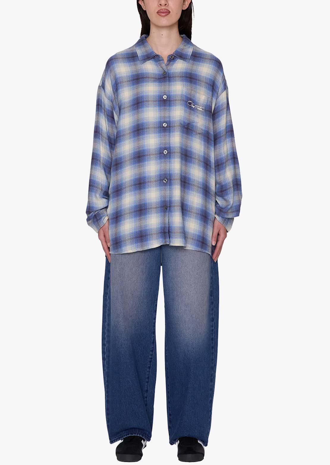 Obey Women's Zelia Long Sleeve Button Up Shirt Blue Multi