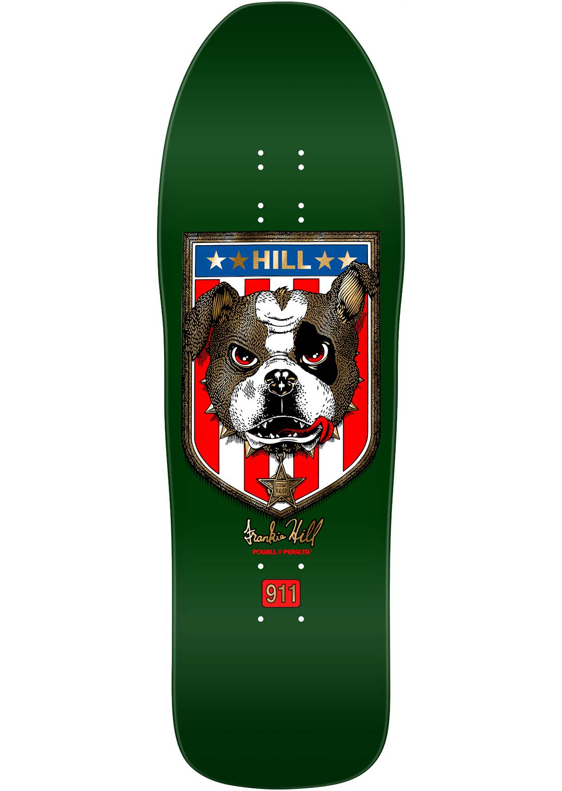 Powell Peralta Hill Bulldog 15 Skateboard Deck Green Gold Foil