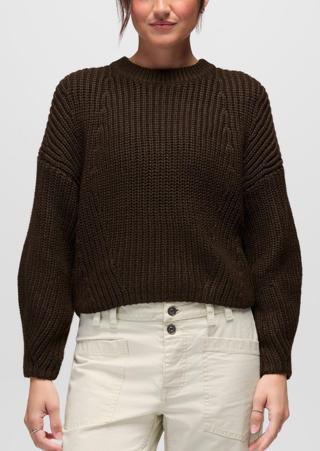 prAna Women's Sunday River Crewneck Sweater Dark Roast