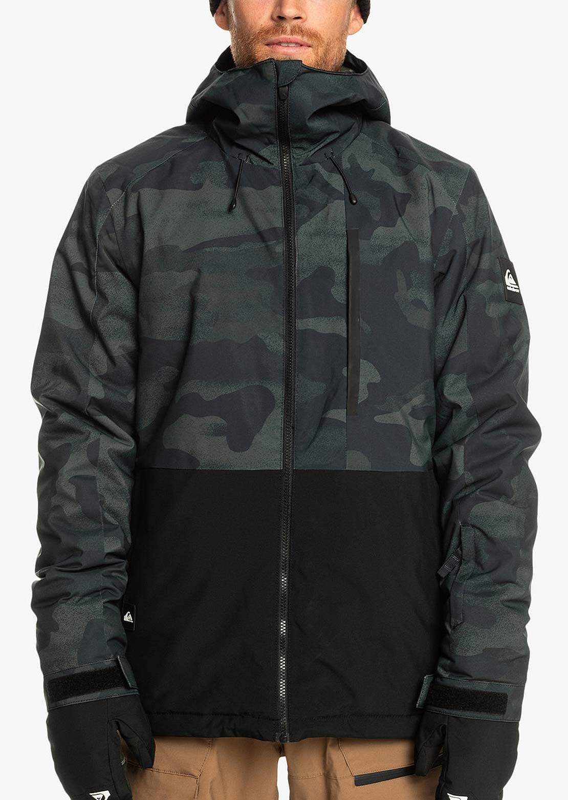 Quiksilver Men&#39;s Mission Printed Block Snow Jacket Spray Camo True Black