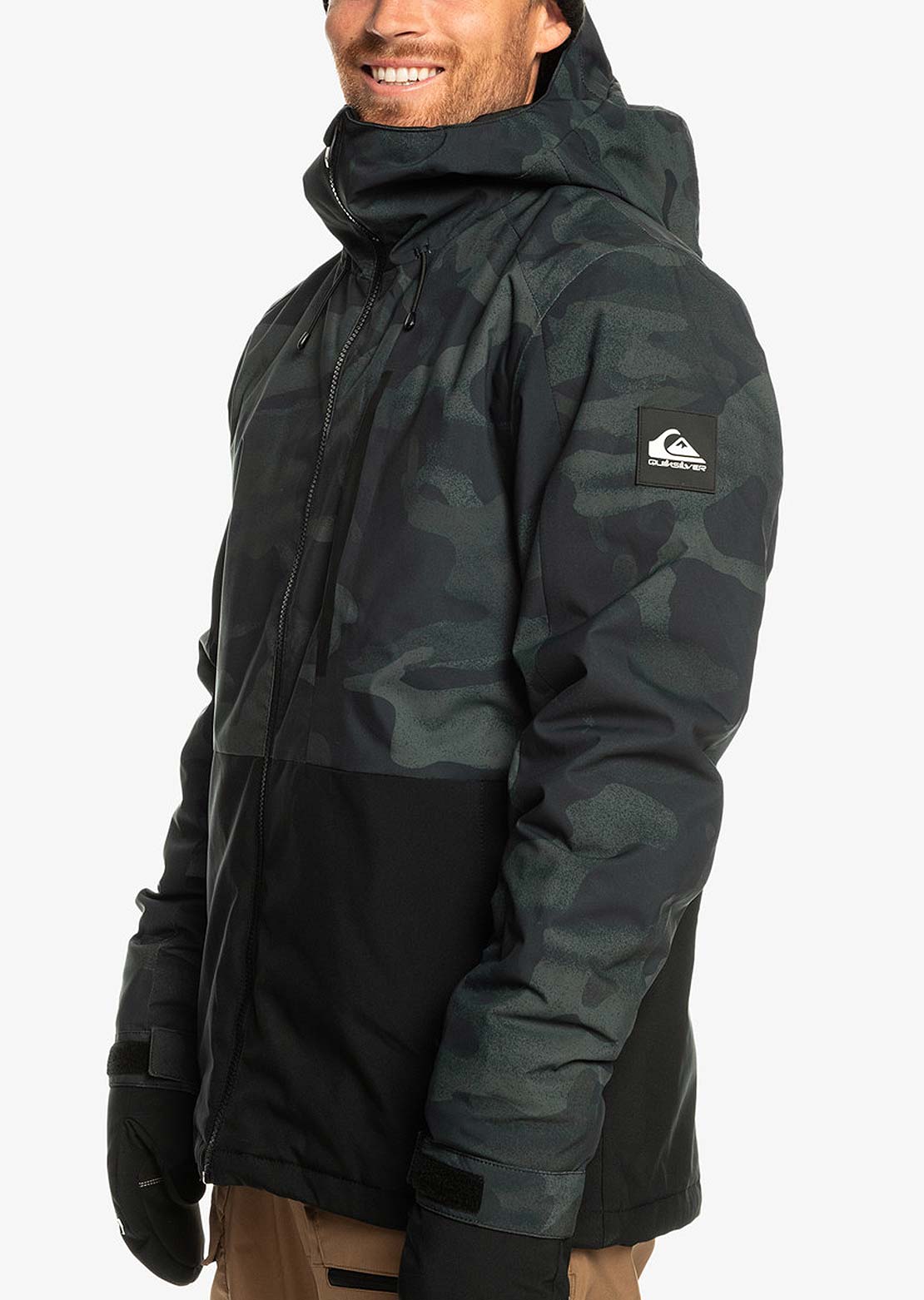 Quiksilver Men&#39;s Mission Printed Block Snow Jacket Spray Camo True Black