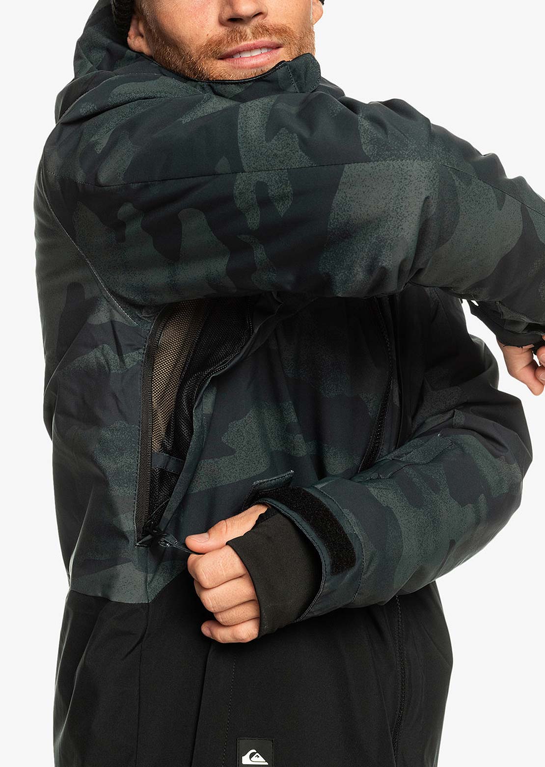 Quiksilver Men&#39;s Mission Printed Block Snow Jacket Spray Camo True Black