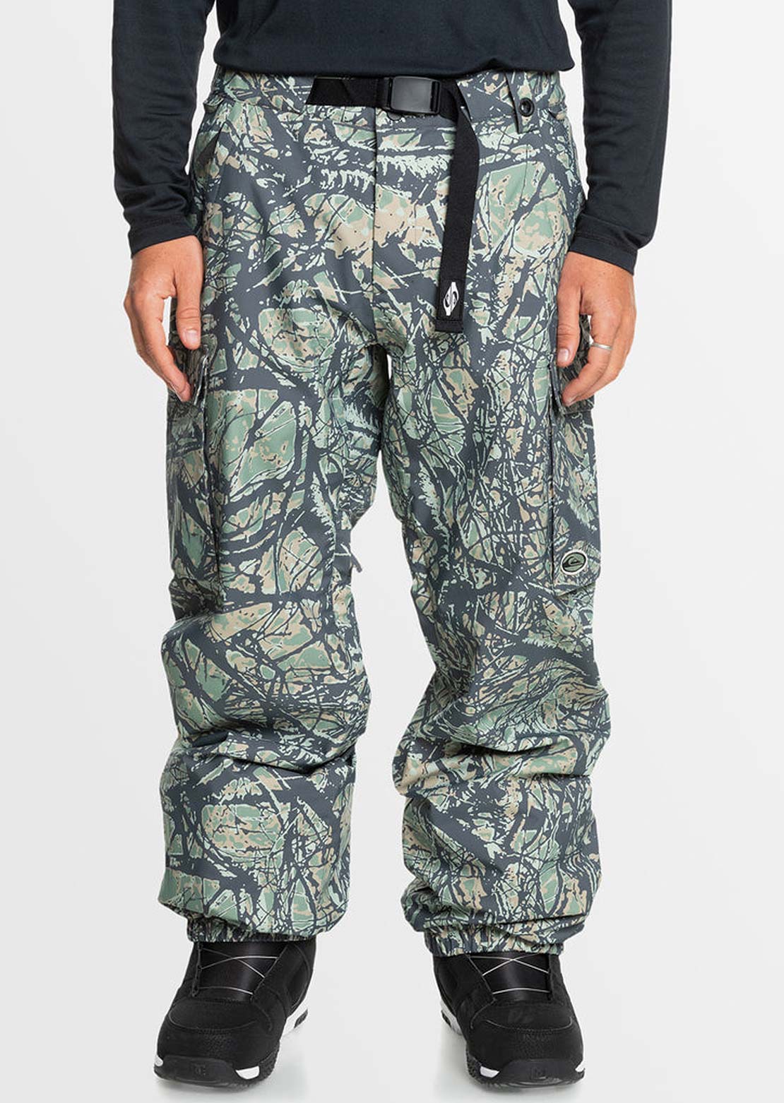 Quiksilver Men's Snow Down Cargo Pants Woodland Abstract Sea Spray