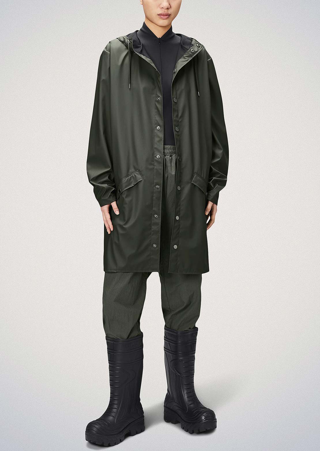 RAINS Unisex W3 Long Jacket Green