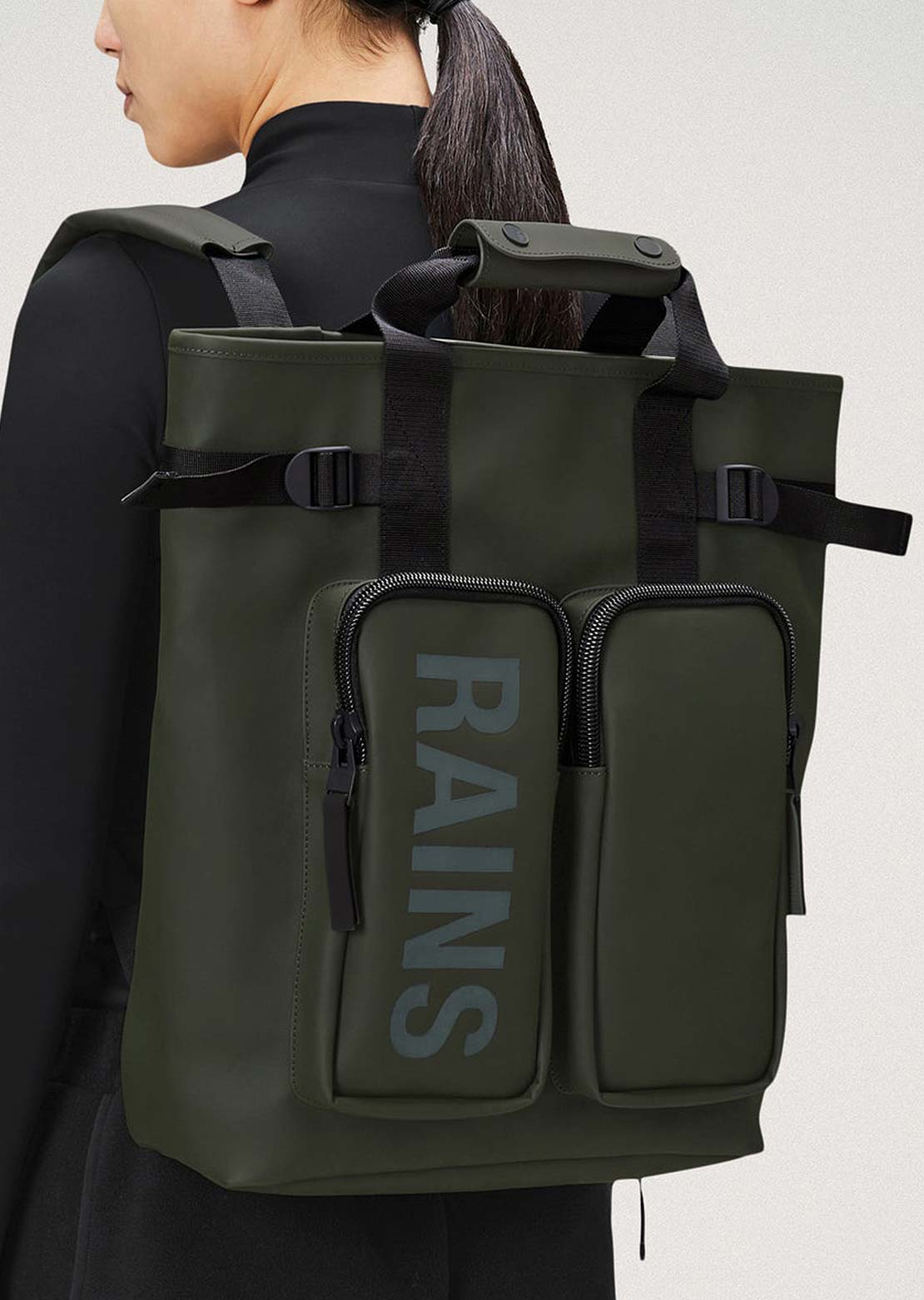 RAINS Unisex W3 Texel Tote Backpack Green