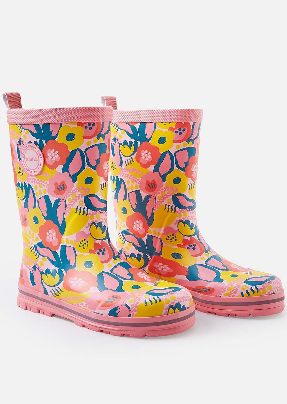Reima Junior Taika 2.0 Rain Boots Pink Floral/Yellow